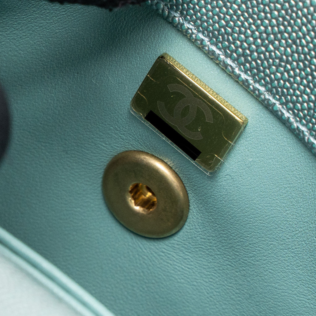 CHANEL SMALL COCO HANDLE CAVIAR METALLIC LIGHT BLUE BRUSHED GHW (MICROCHIP)