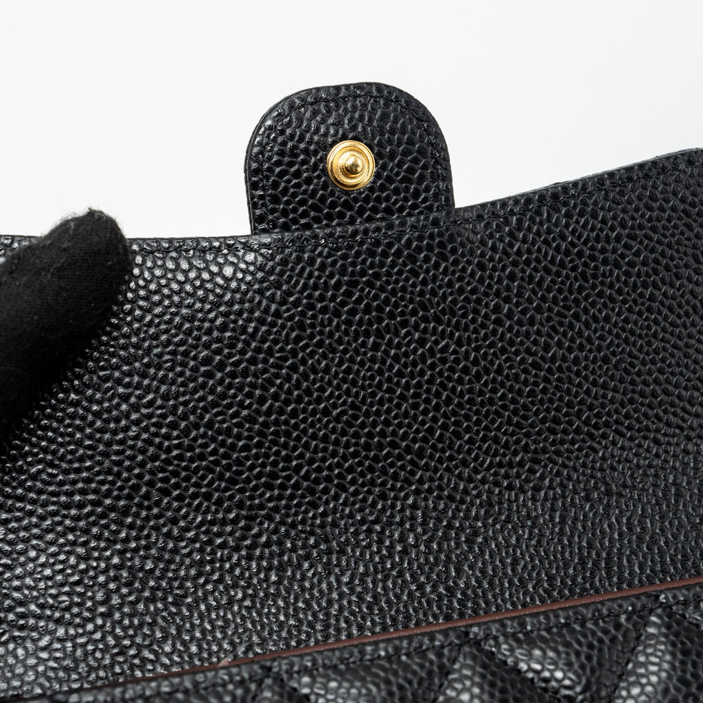 CHANEL QUILTED MEDIUM FLAP COMPACT WALLET CAVIAR BLACK GHW (MICROCHIP)