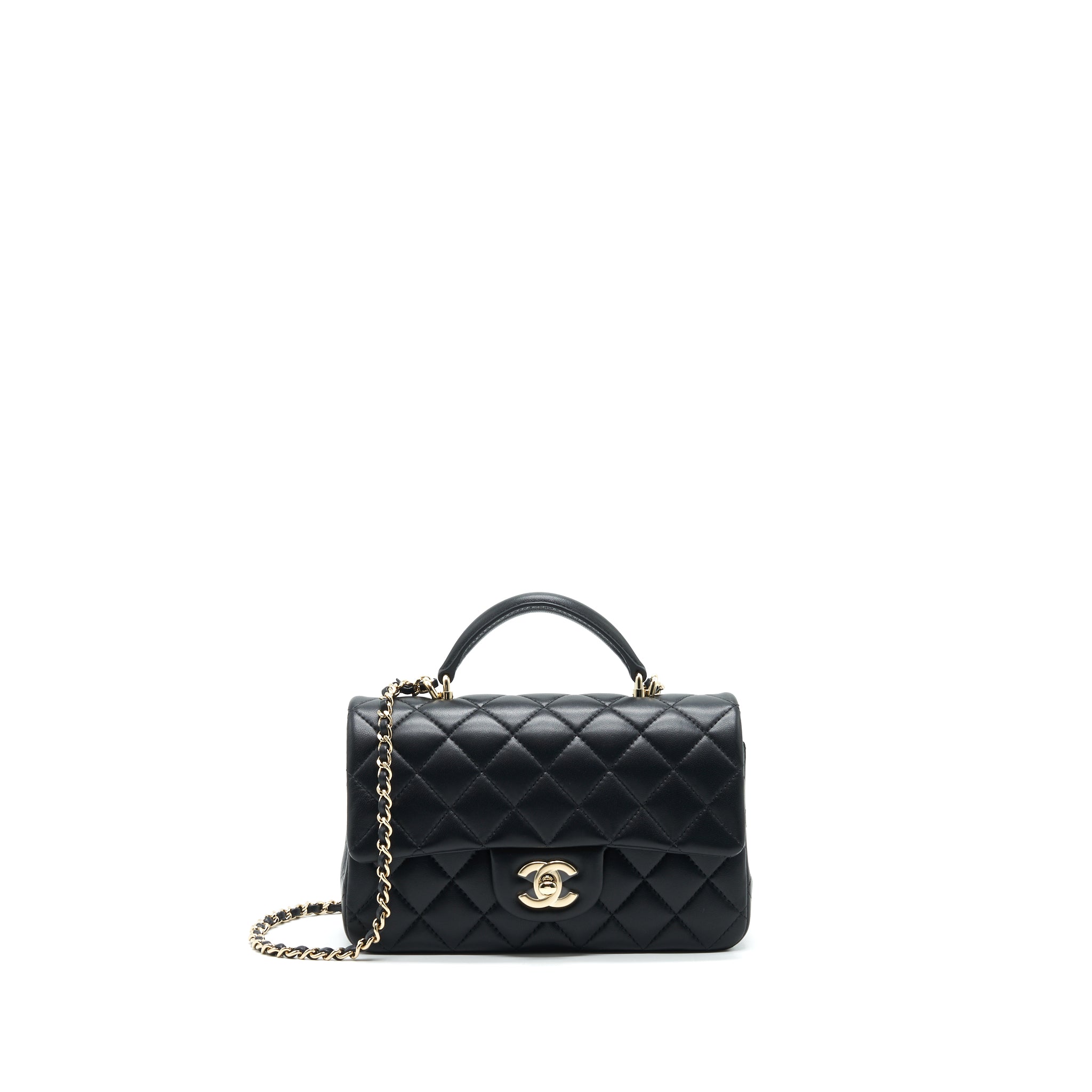 CHANEL 21K TOP HANDLE MINI RECTANGULAR FLAP BAG BLACK LGHW