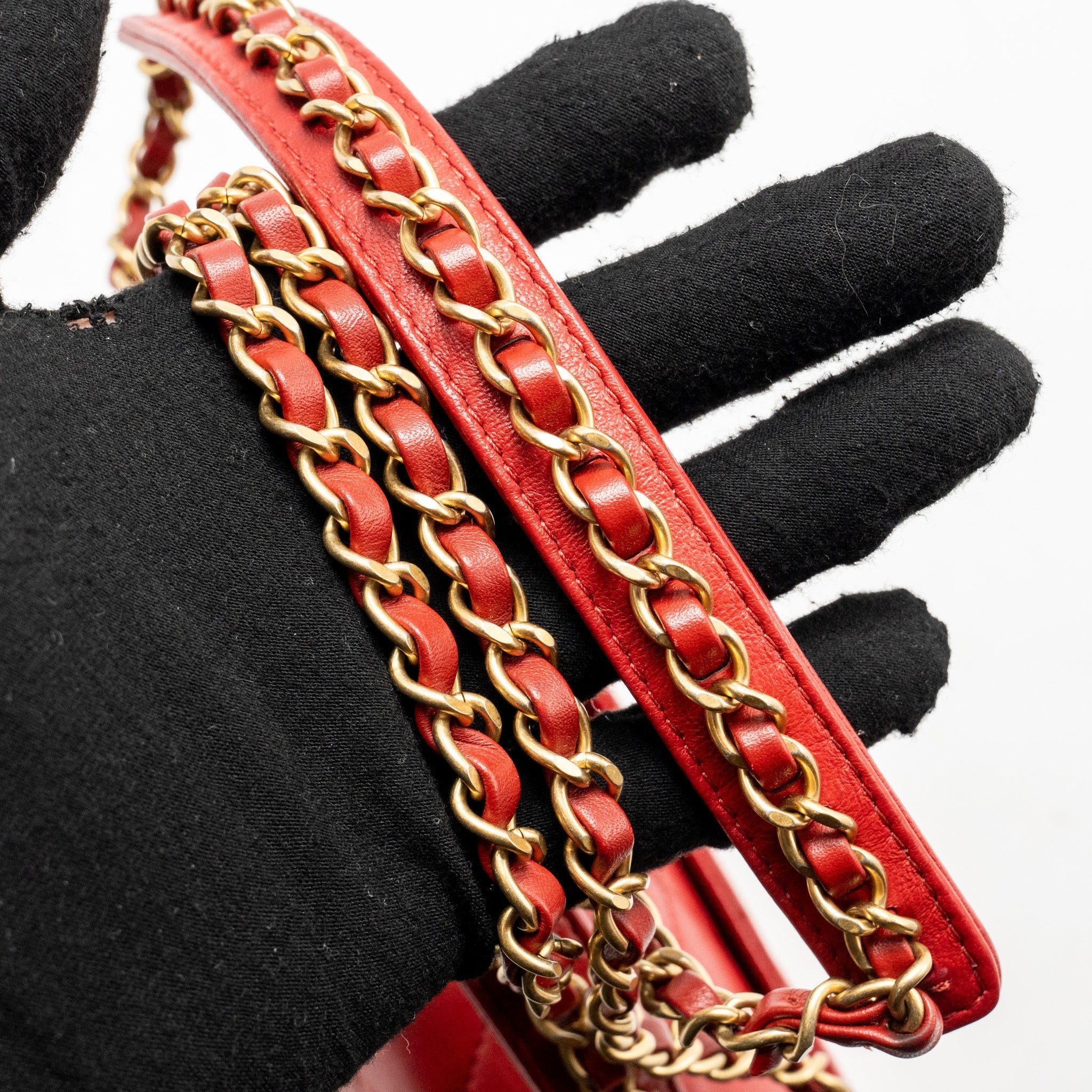 CHANEL CHAIN TOP HANDLE INFINITE FLAP BAG LEATHER RED GHW