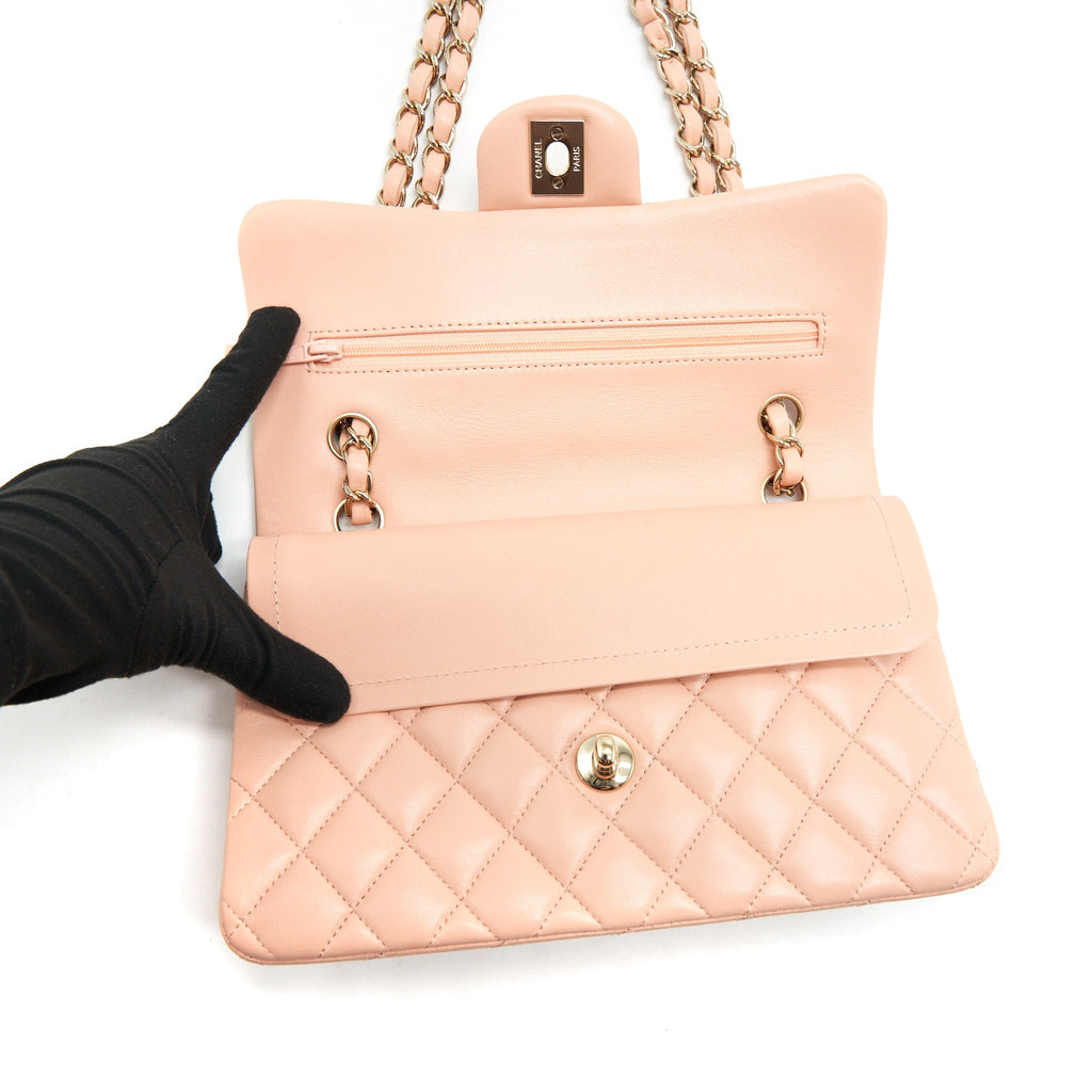 CHANEL SMALL CLASSIC DOUBLE FLAP BAG LAMBSKIN PINK LGHW