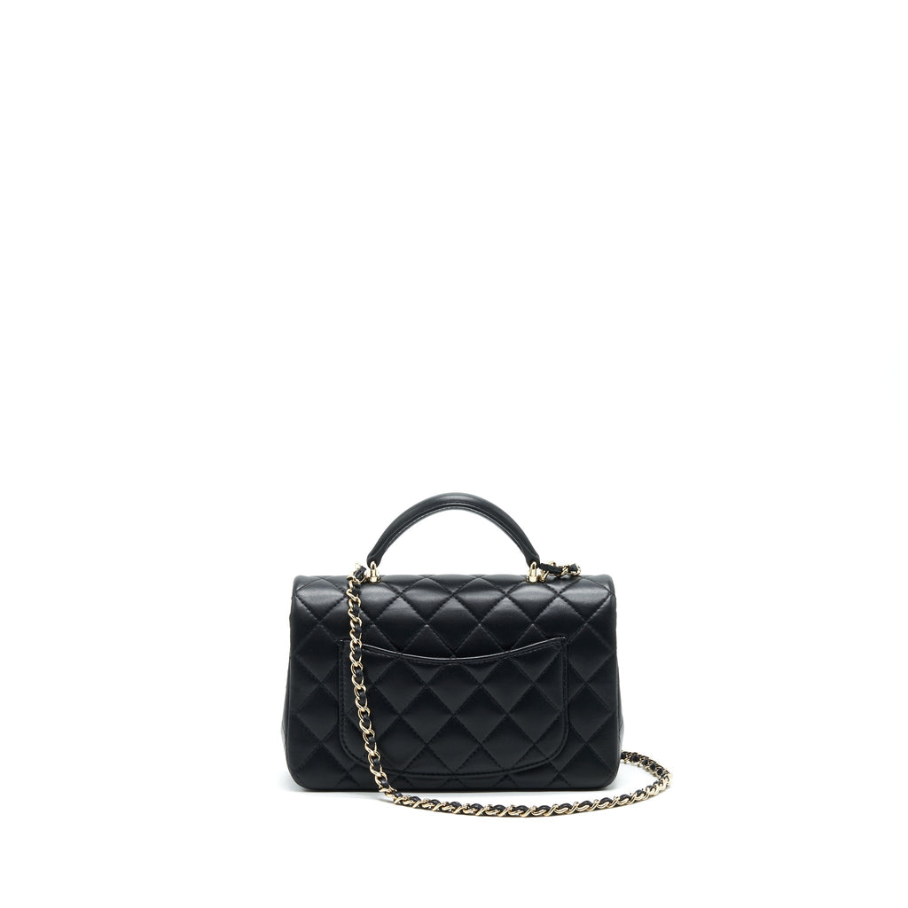 CHANEL TOP HANDLE MINI RECTANGULAR FLAP BAG LAMBSKIN BLACK LGHW (MICROCHIP)