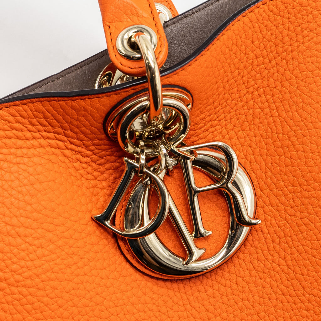 DIOR LARGE DIORISSIMO TOTE BAG CALFSKIN MULTICOLOR ORANGE / BROWN GHW
