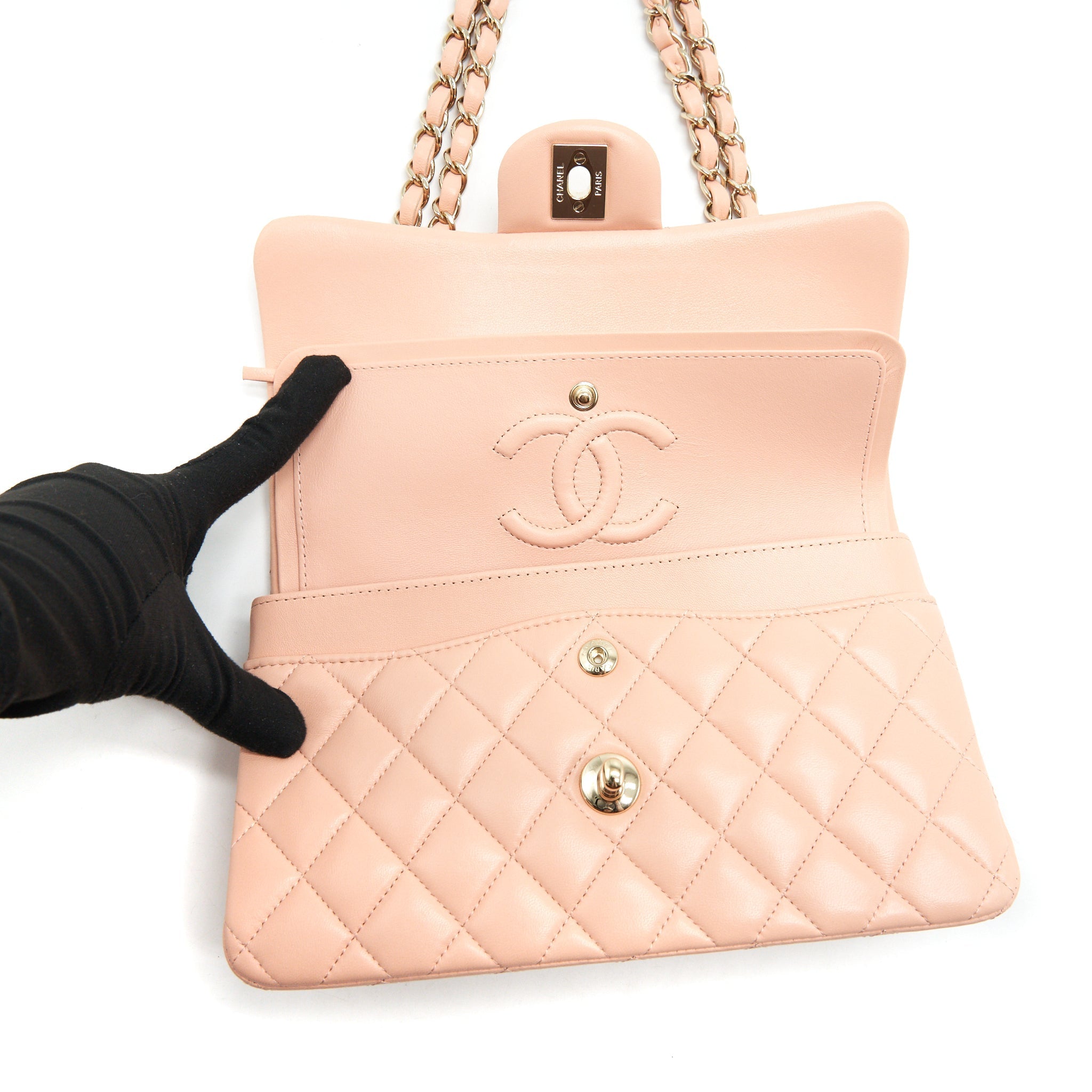 CHANEL SMALL CLASSIC DOUBLE FLAP BAG LAMBSKIN PINK LGHW