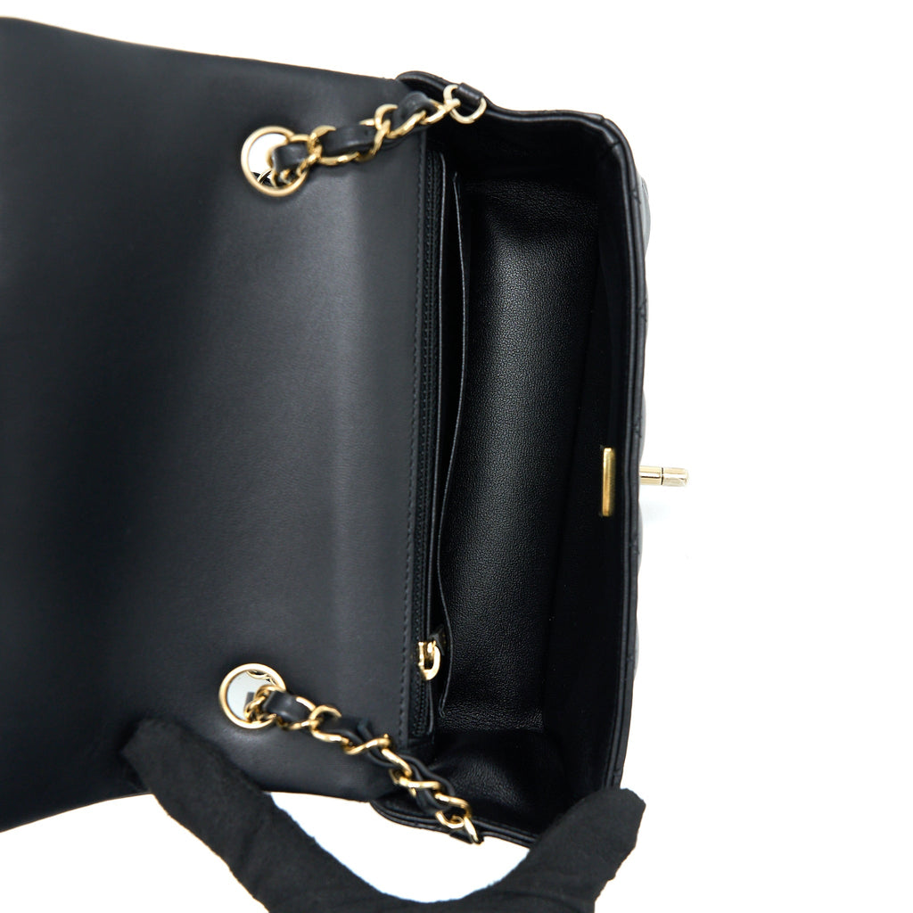 CHANEL CLASSIC MINI RECTANGULAR FLAP BAG LAMBSKIN BLACK LGHW (MICROCHIP)