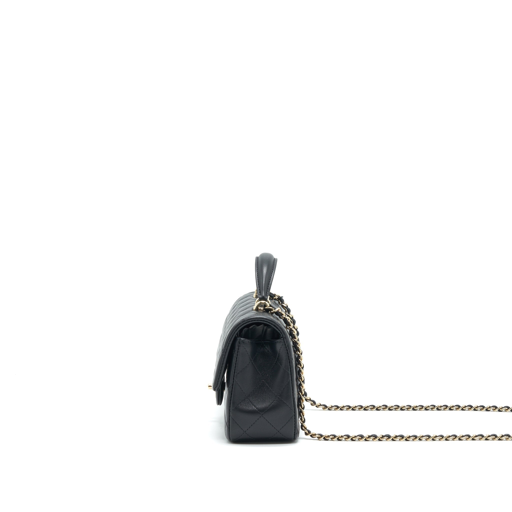 CHANEL TOP HANDLE MINI RECTANGULAR FLAP BAG LAMBSKIN BLACK LGHW (MICROCHIP)