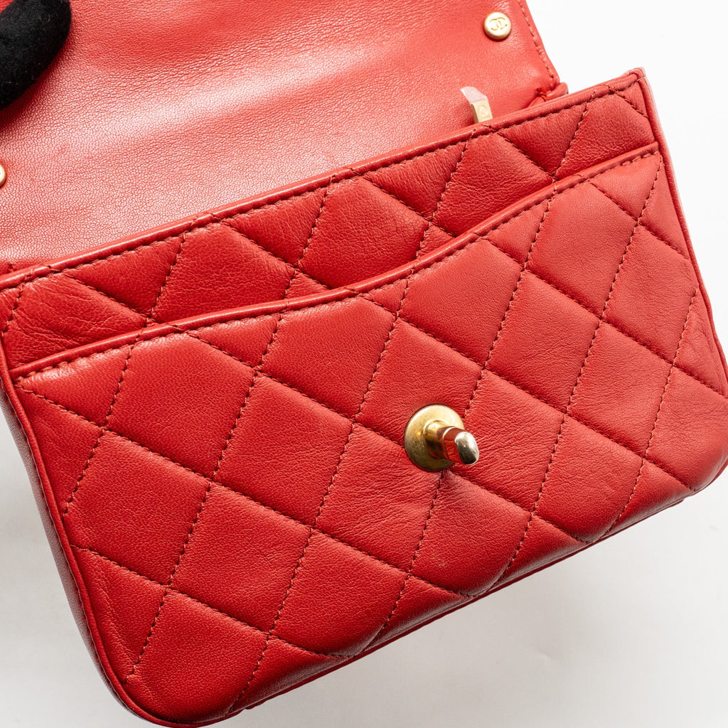 CHANEL CHAIN TOP HANDLE INFINITE FLAP BAG LEATHER RED GHW