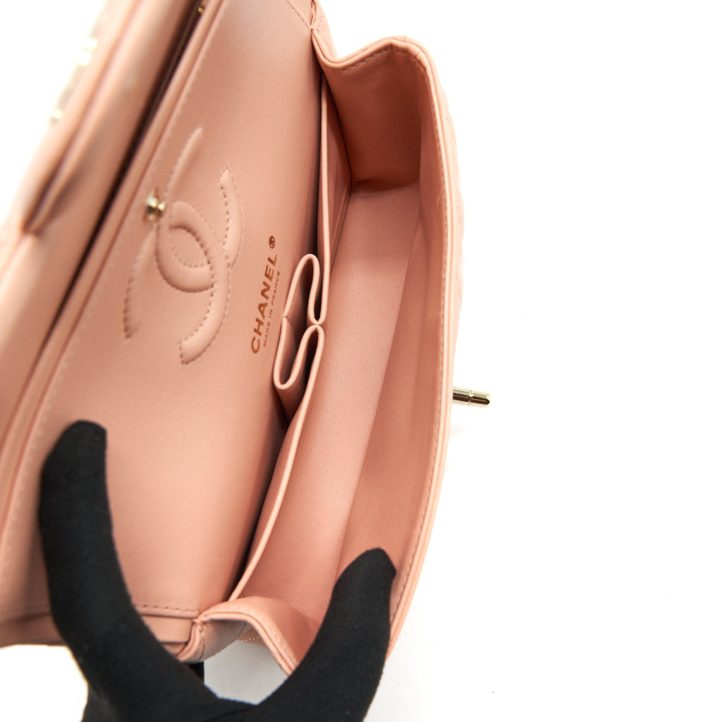 CHANEL SMALL CLASSIC DOUBLE FLAP BAG LAMBSKIN PINK LGHW