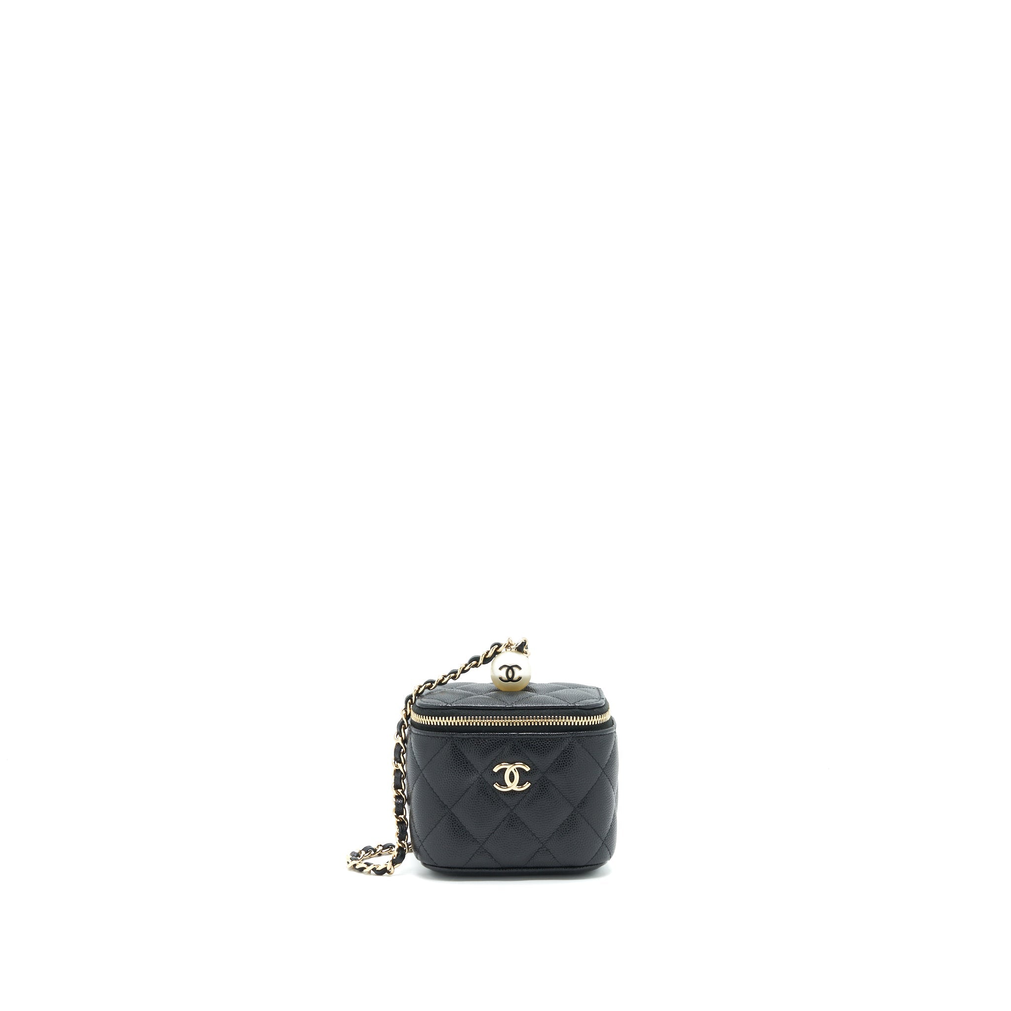 CHANEL SMALL VANITY CLUTCH WITH CHAIN WITH CC PEARL CAVIAR BLACK LGHW