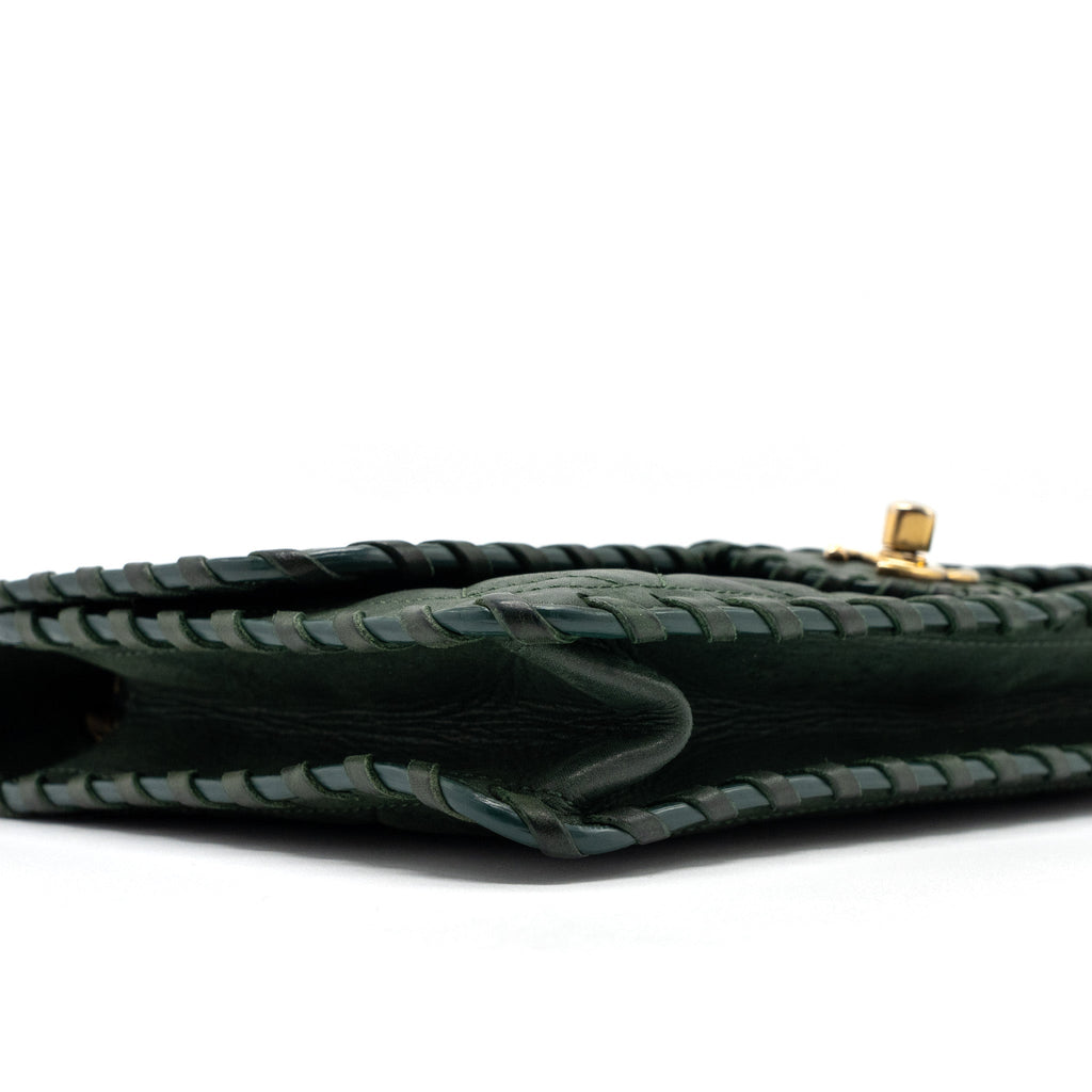 CHANEL QUILTED FLAP BAG CALFSKIN GREEN RUTHENIUM GHW