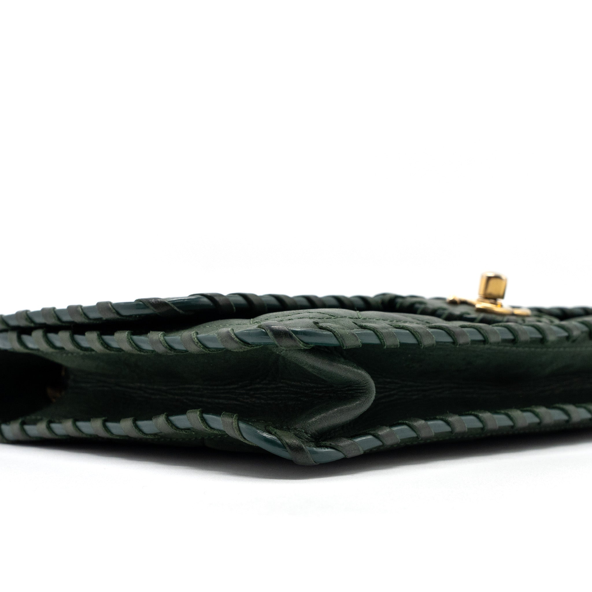 CHANEL QUILTED FLAP BAG CALFSKIN GREEN RUTHENIUM GHW