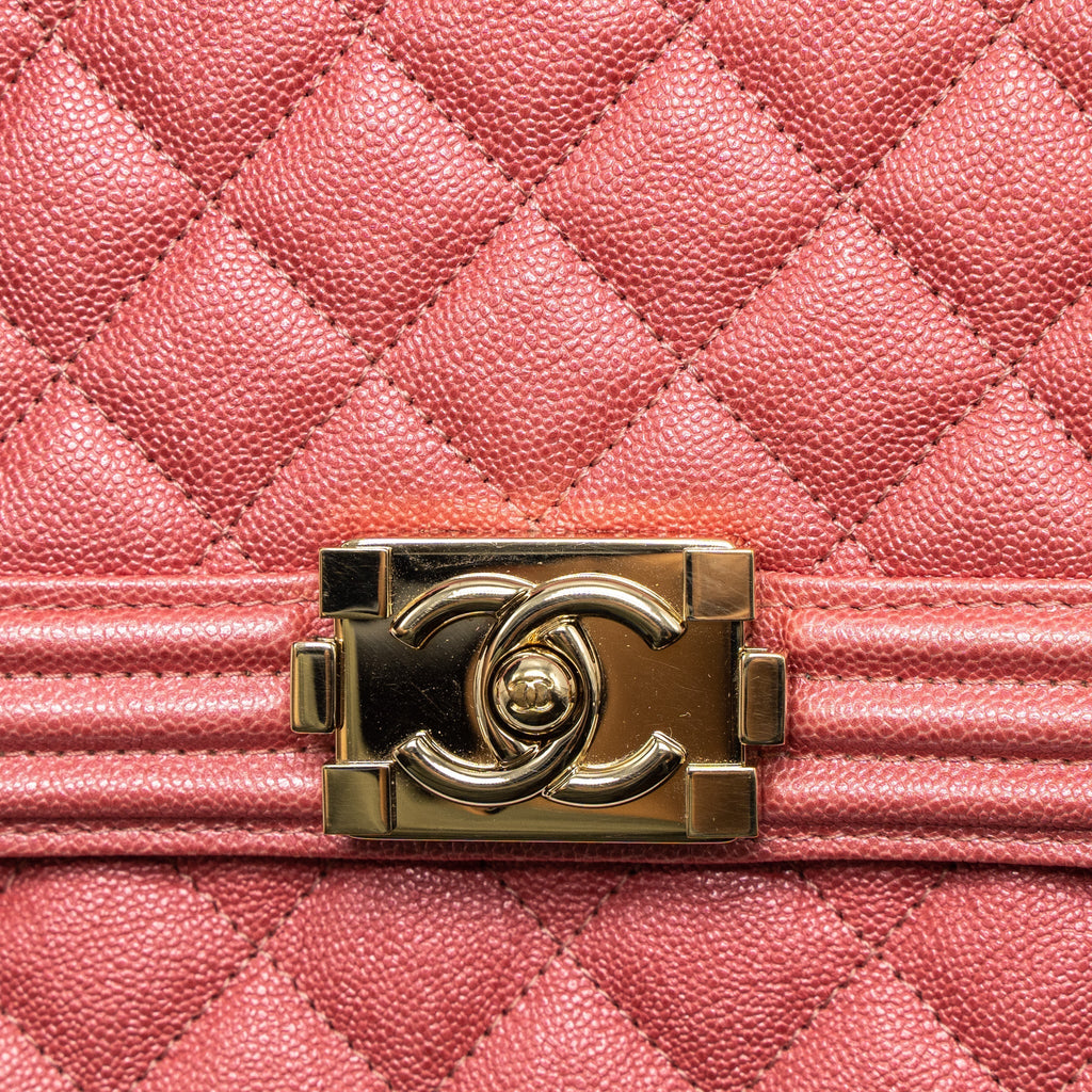 CHANEL VERTICAL BOY BAG METALLIC GRAINED CALFSKIN PINK LGHW