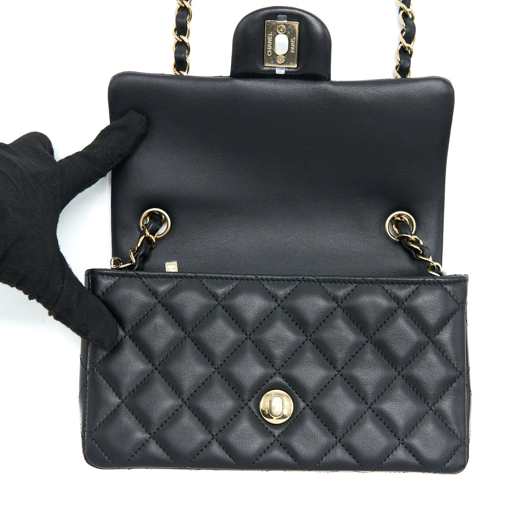 CHANEL CLASSIC MINI RECTANGULAR FLAP BAG LAMBSKIN BLACK LGHW (MICROCHIP)