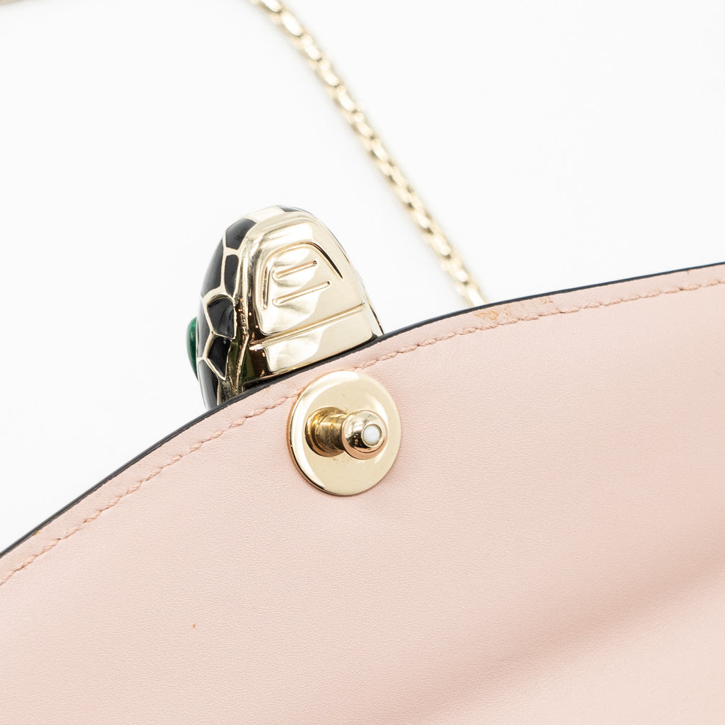 BVLGARI SERPENTI FOREVER CLUTCH WITH CHAIN CALFSKIN PINK LGHW