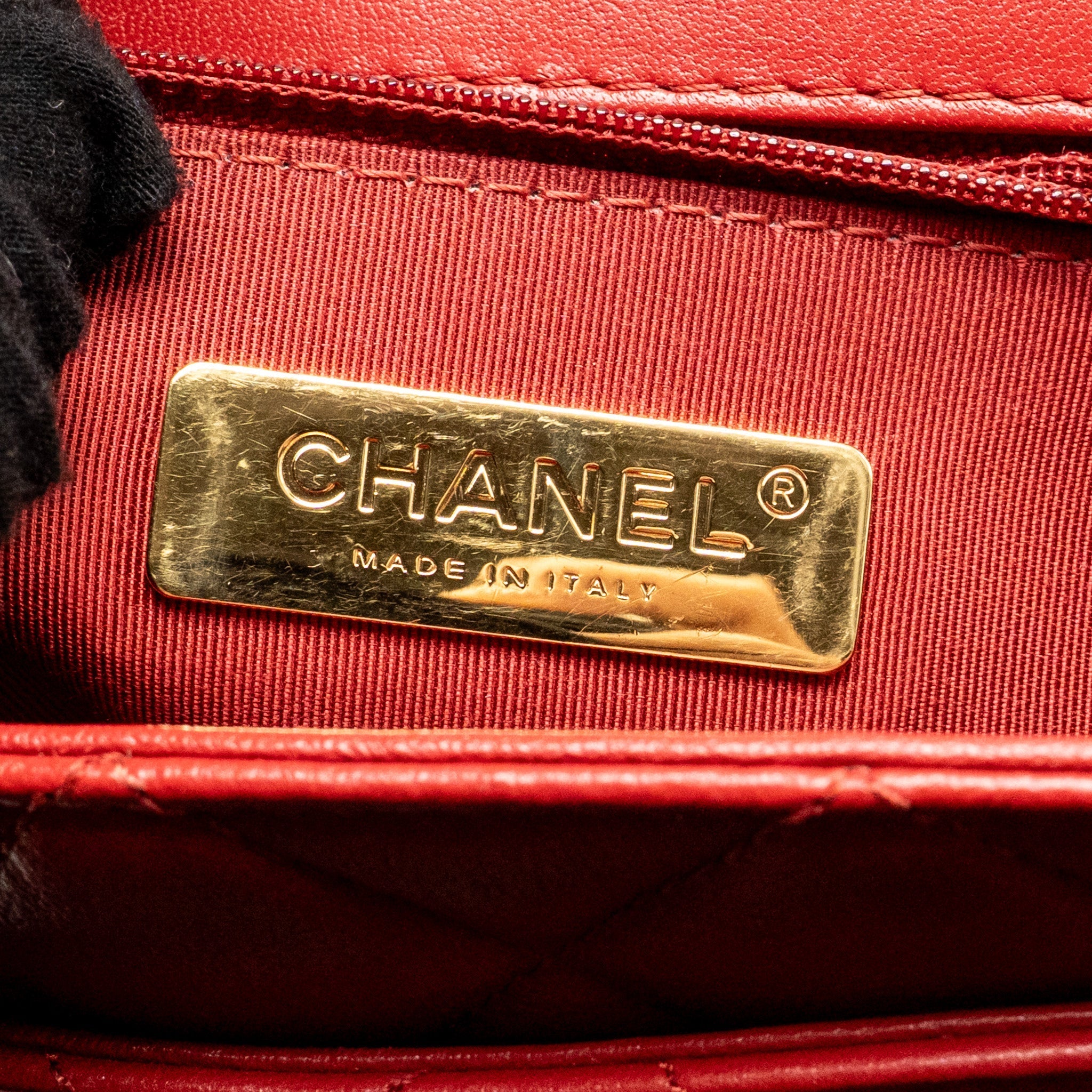 CHANEL CHAIN TOP HANDLE INFINITE FLAP BAG LEATHER RED GHW