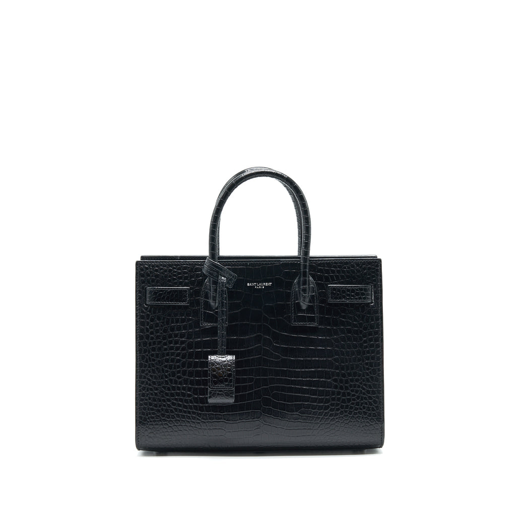 SAINT LAURENT SAC DE JOUR BABY IN CROC EMBOSSED LEATHER BLACK SHW