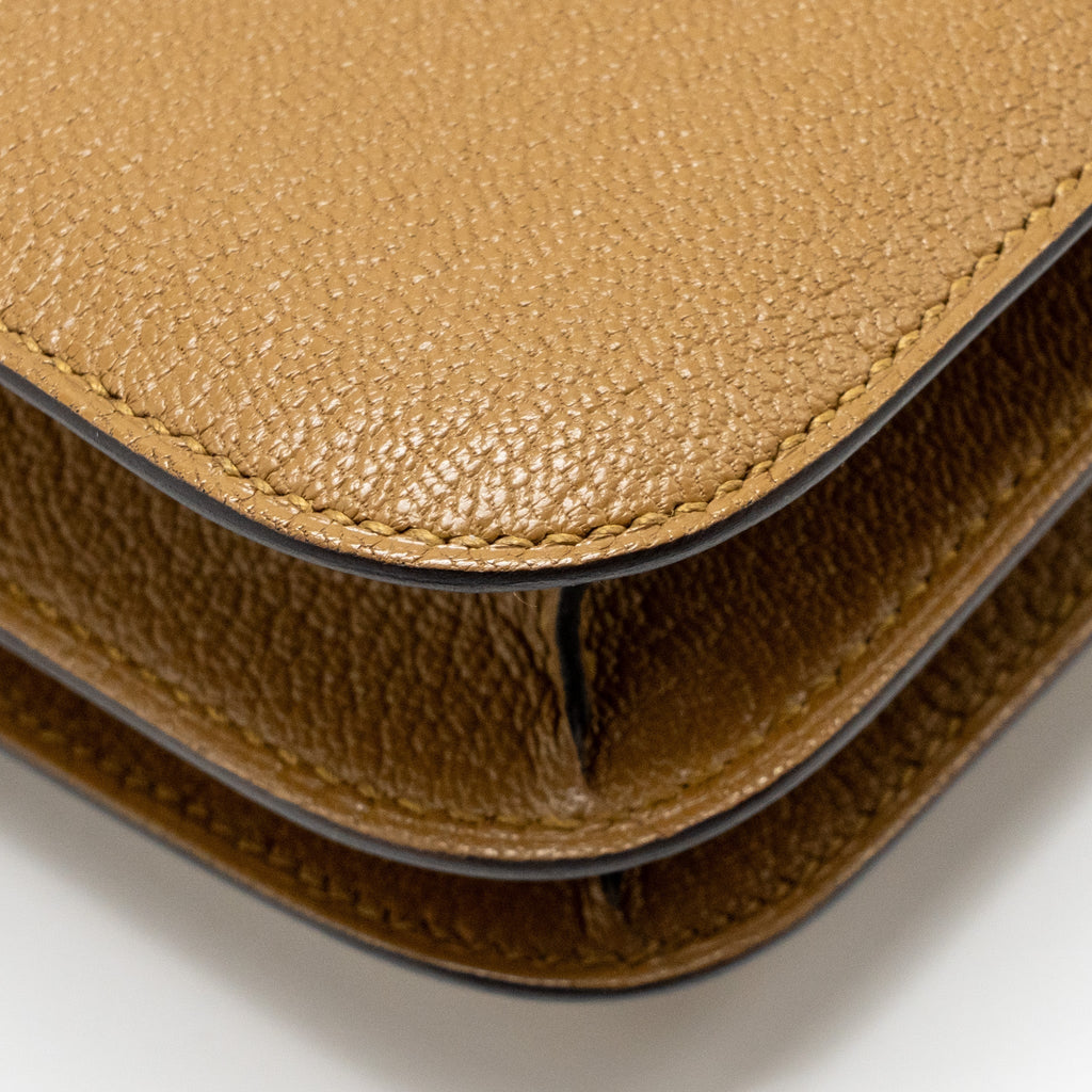 HERMES MINI CONSTANCE CHEVRE MYSORE KRAFT/BLEU BRUME GHW