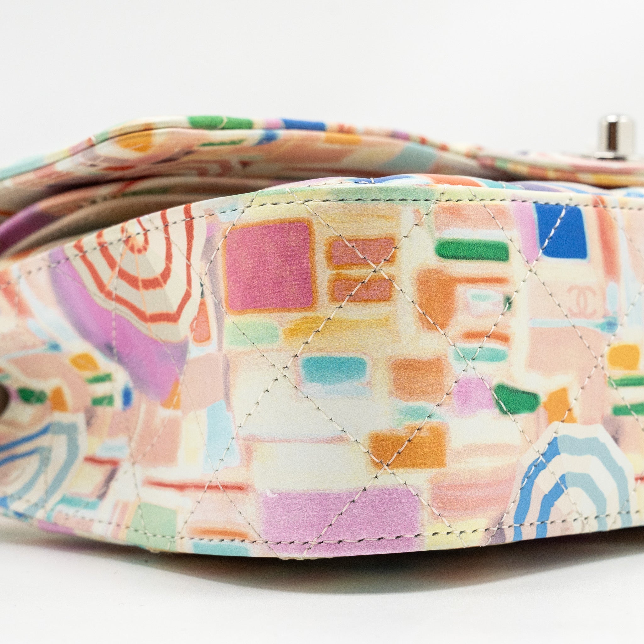CHANEL MEDIUM DOUBLE FLAP BAG UMBRELLA RAINBOW PRINT CALFSKIN MULTICOLOUR SHW