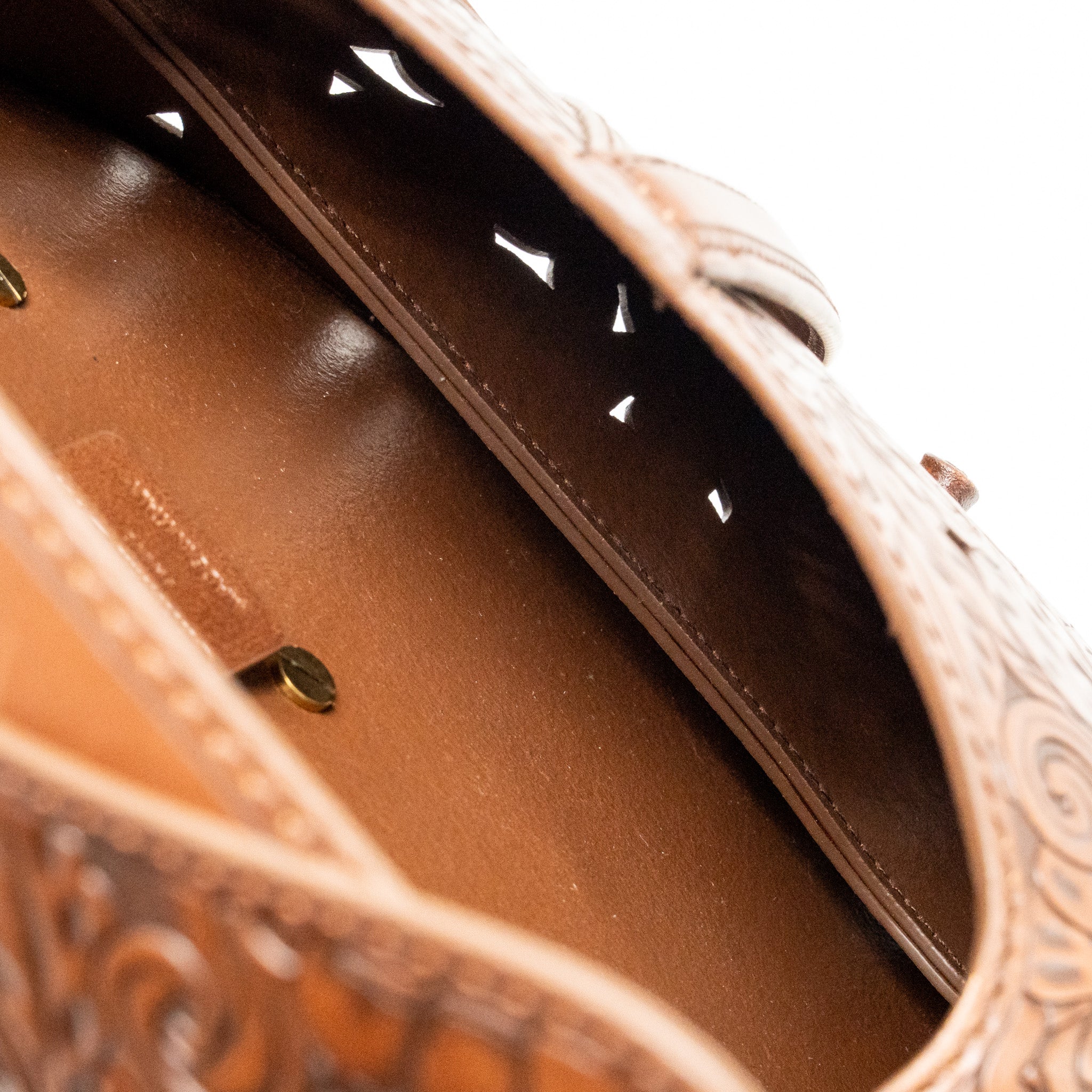 DIOR MEDIUM SADDLE BAG LASER-CUT FLORAL CALFSKIN BROWN GHW