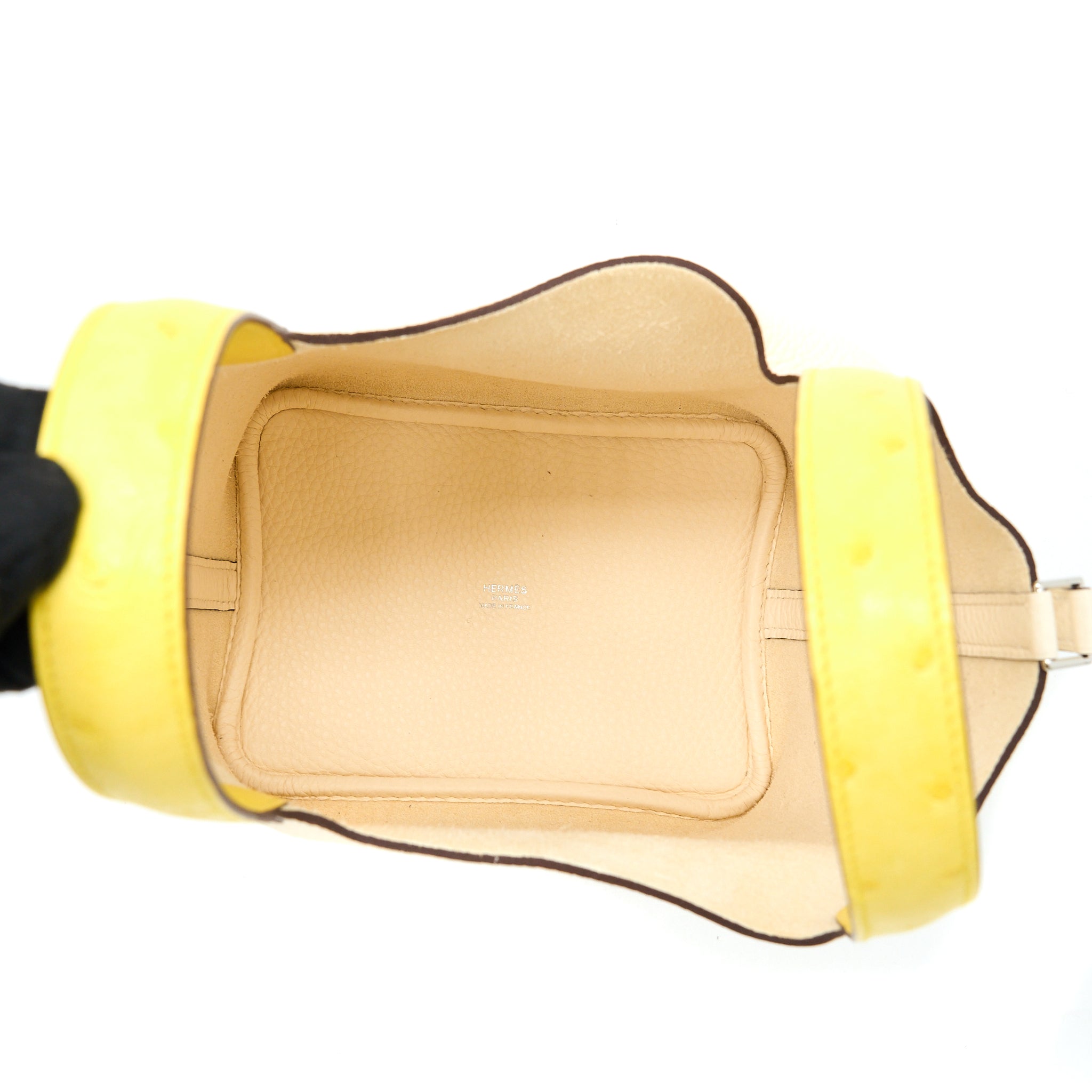 HERMES PICOTIN 18 LOCK TOUCH BAG CLEMENCE/OSTRICH HANDLE NATA/JAUNE CITRON SHW