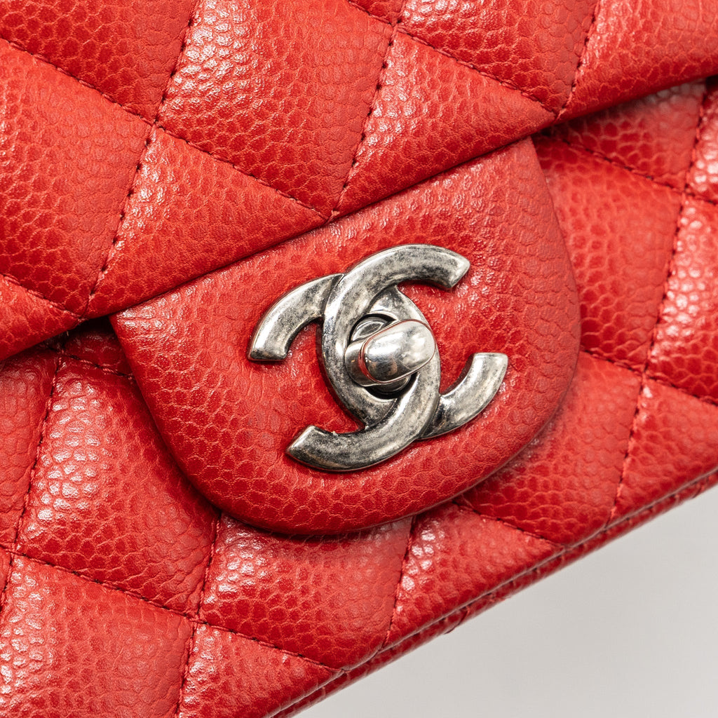 CHANEL MINI RECTANGULAR FLAP BAG CAVIAR RED RUTHENIUM HARDWARE