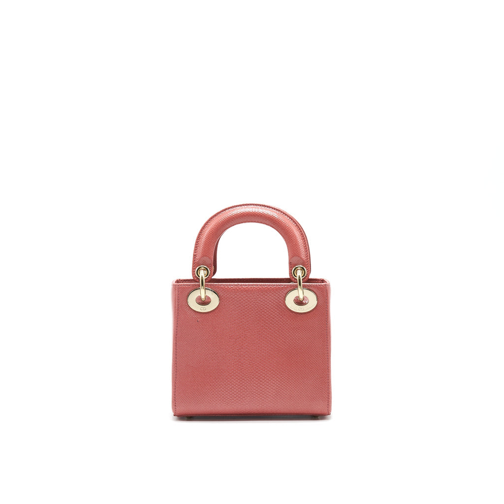 DIOR LIZARD MINI LADY DIOR BAG PINK GHW