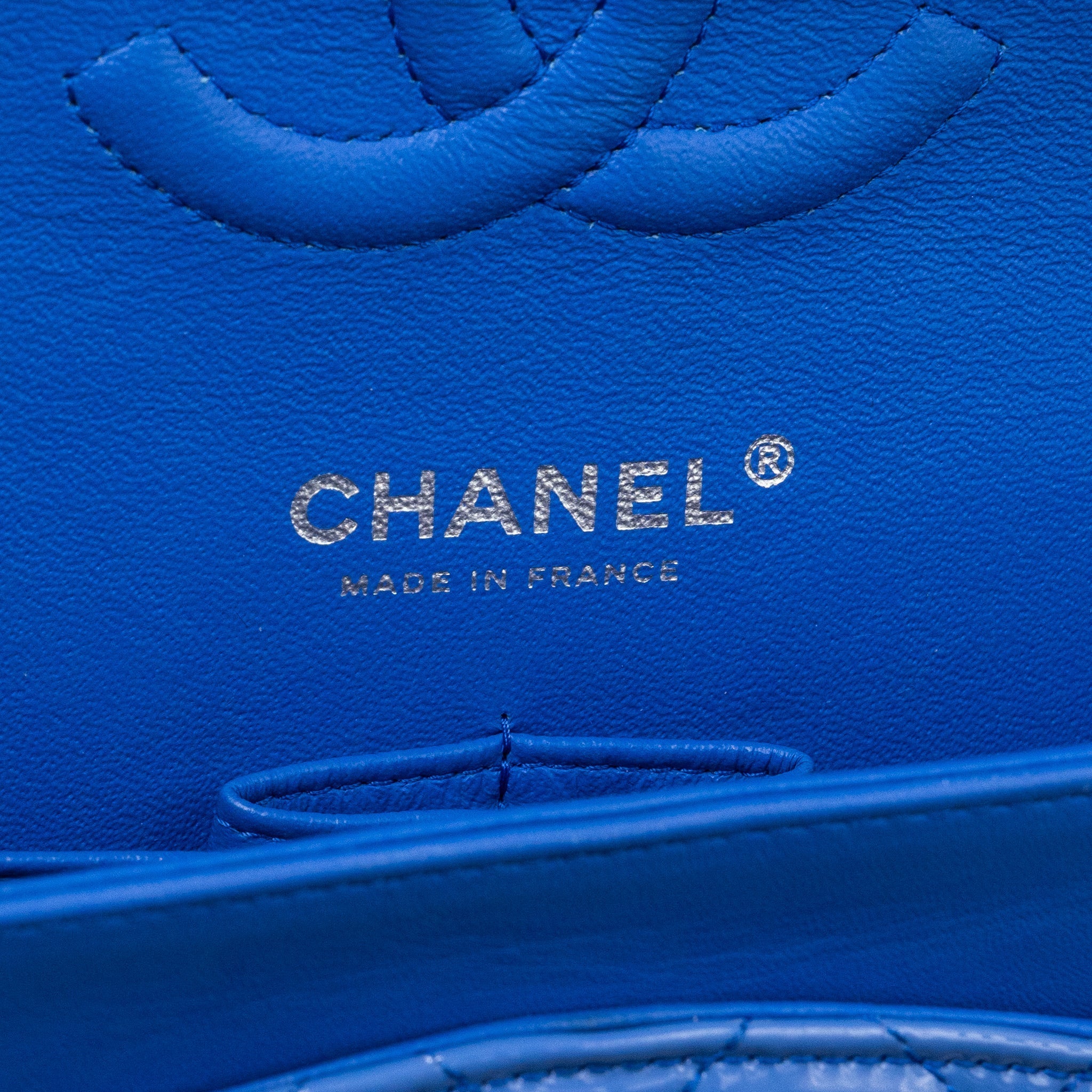 CHANEL MEDIUM CLASSIC DOUBLE FLAP BAG PATENT LIGHT BLUE SHW
