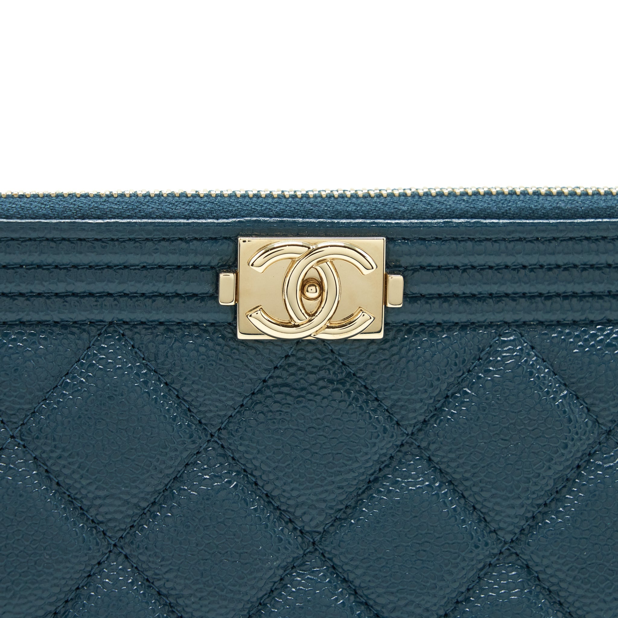 CHANEL BOY POUCH CAVIAR DARK GREEN LGHW