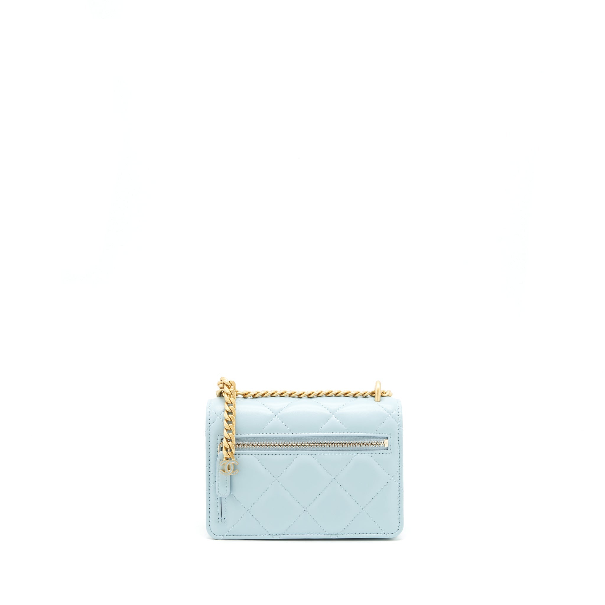 CHANEL 22P PURSE VANITY WITH CHAIN LIGHT BLUE GHW