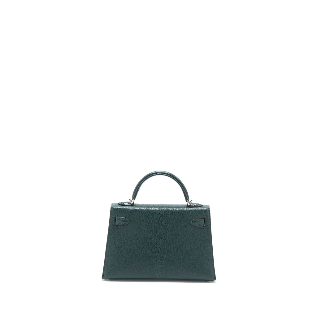 HERMES MINI KELLY II CHEVRE MYSORE VERT TITIEN/BLEU ATOLL SHW