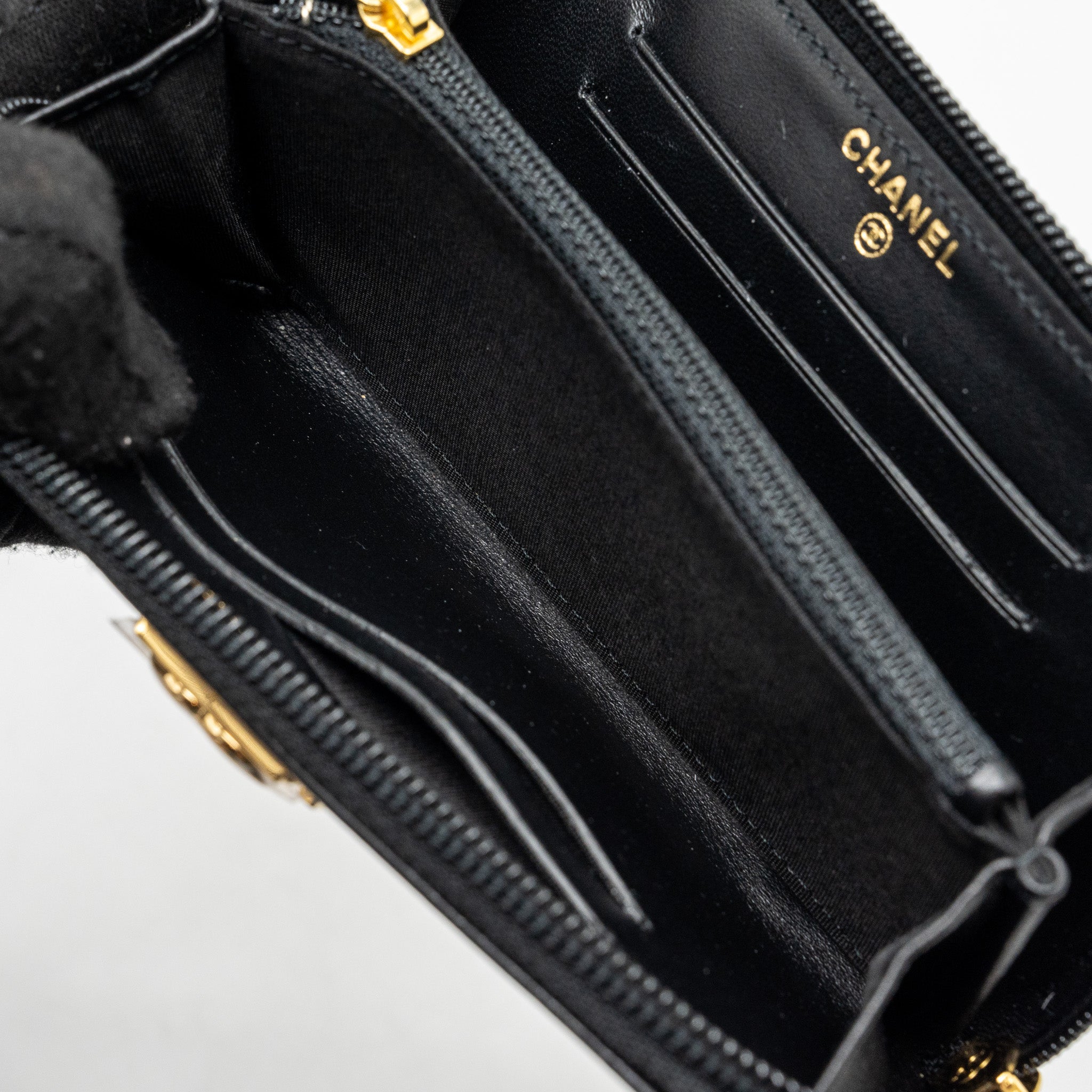 CHANEL BOY ZIPPER WALLET CHEVRON LAMBSKIN BLACK LGHW