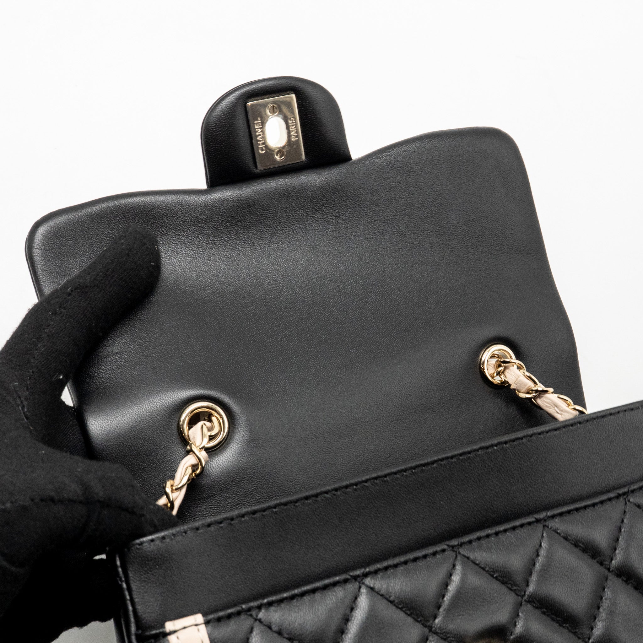 CHANEL 23B QUILTED MINI RECTANGULAR FLAP BAG LAMBSKIN BLACK/BEIGE LGHW (MICROCHIP)