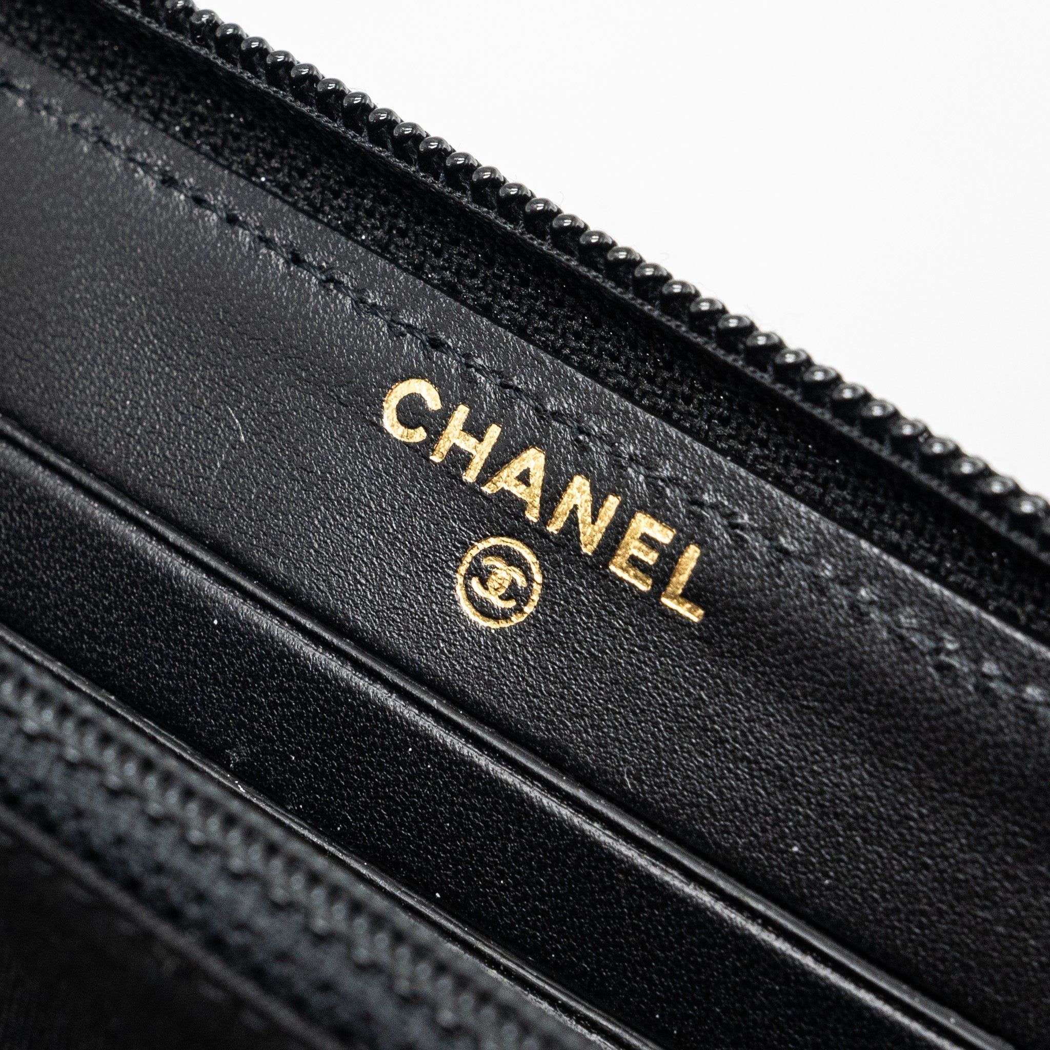 CHANEL BOY ZIPPER WALLET CHEVRON LAMBSKIN BLACK LGHW