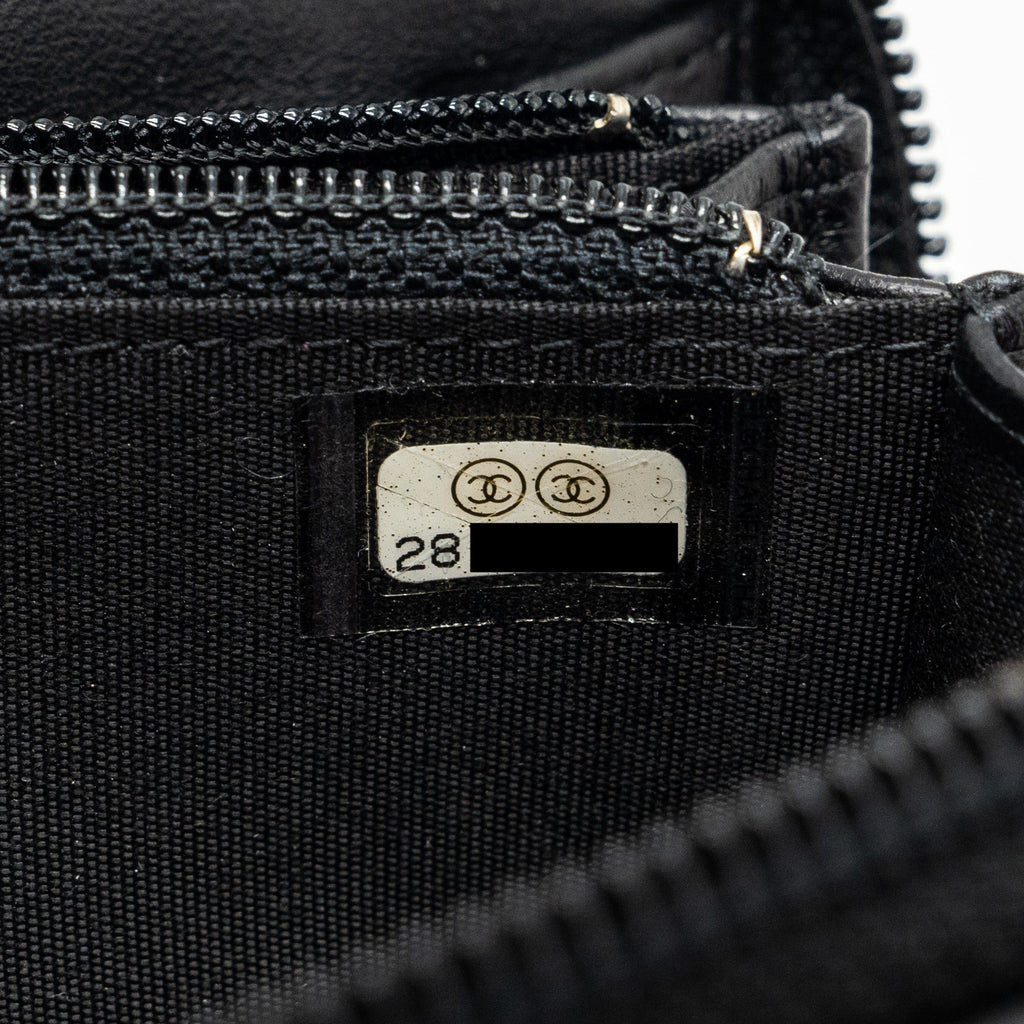 CHANEL BOY ZIPPER WALLET CHEVRON LAMBSKIN BLACK LGHW