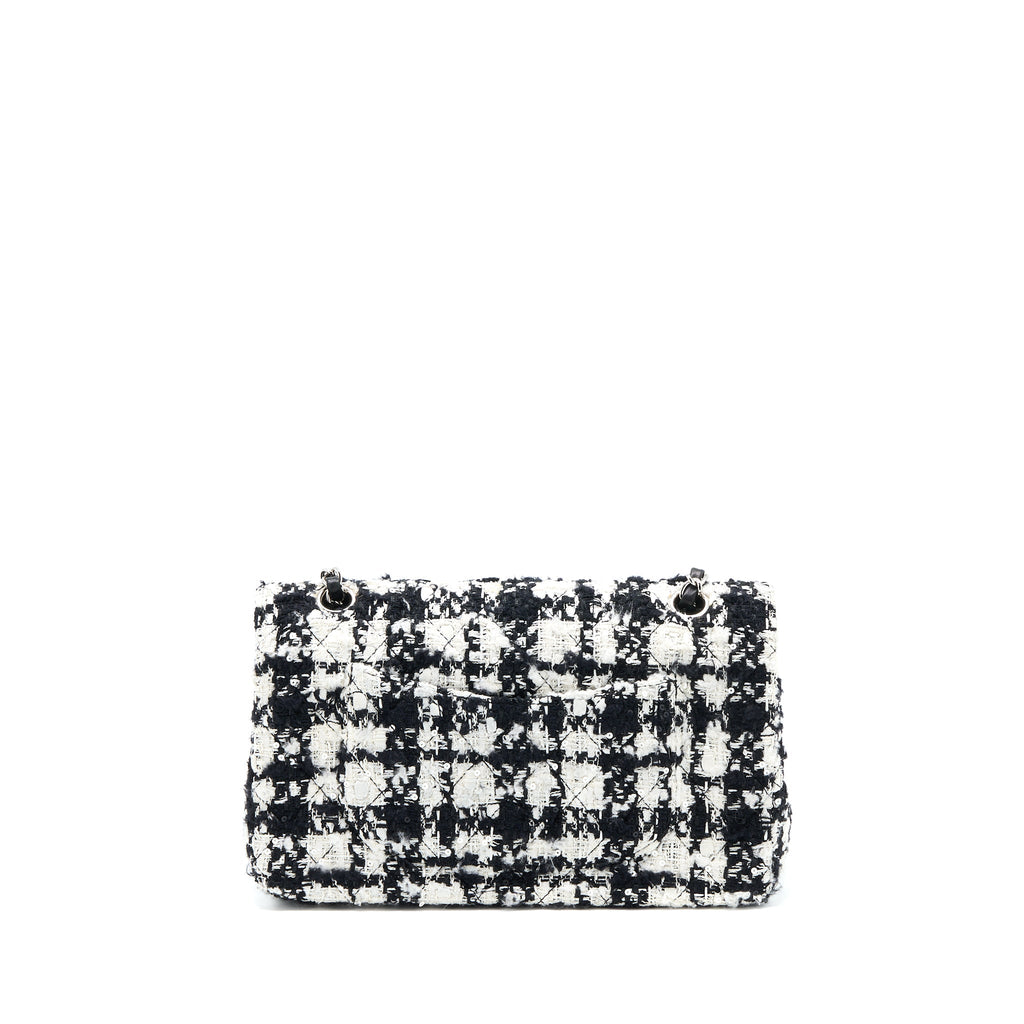 CHANEL CLASSIC DOUBLE FLAP BAG TWEED BLACK/WHITE SHW