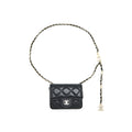 CHANEL FLAP CARD HOLDER BELT BAG WITH CHAIN LAMBSKIN BLACK LGHW