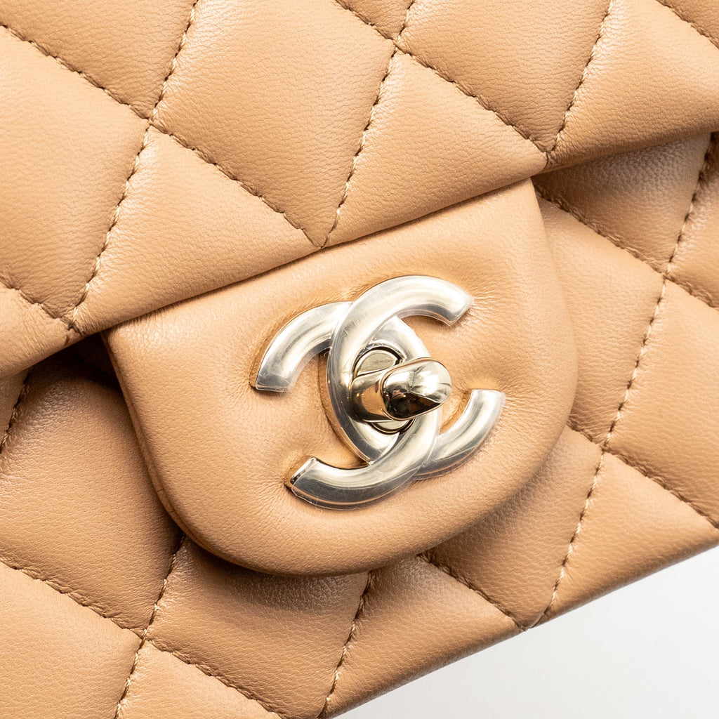 CHANEL TOP HANDLE MINI RECTANGULAR LAMBSKIN BEIGE LGHW (MICROCHIP)