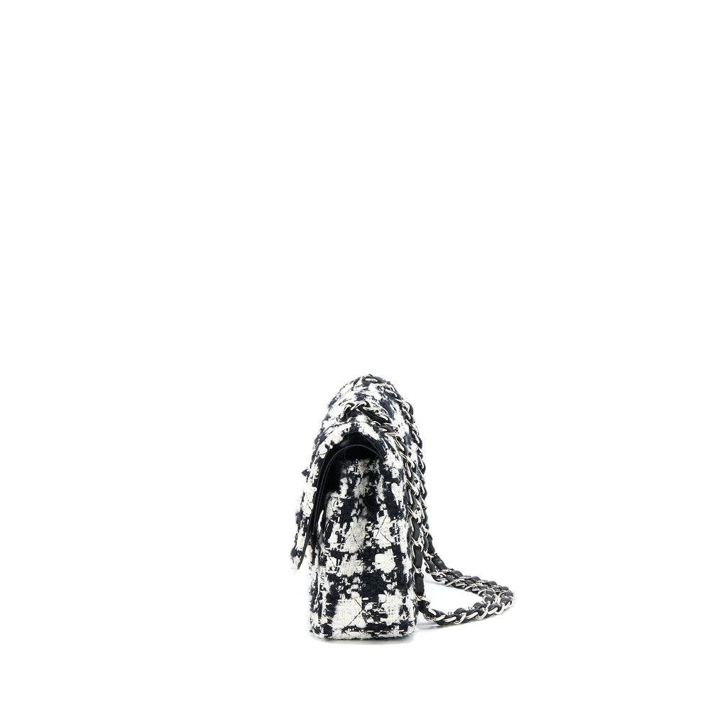 CHANEL CLASSIC DOUBLE FLAP BAG TWEED BLACK/WHITE SHW