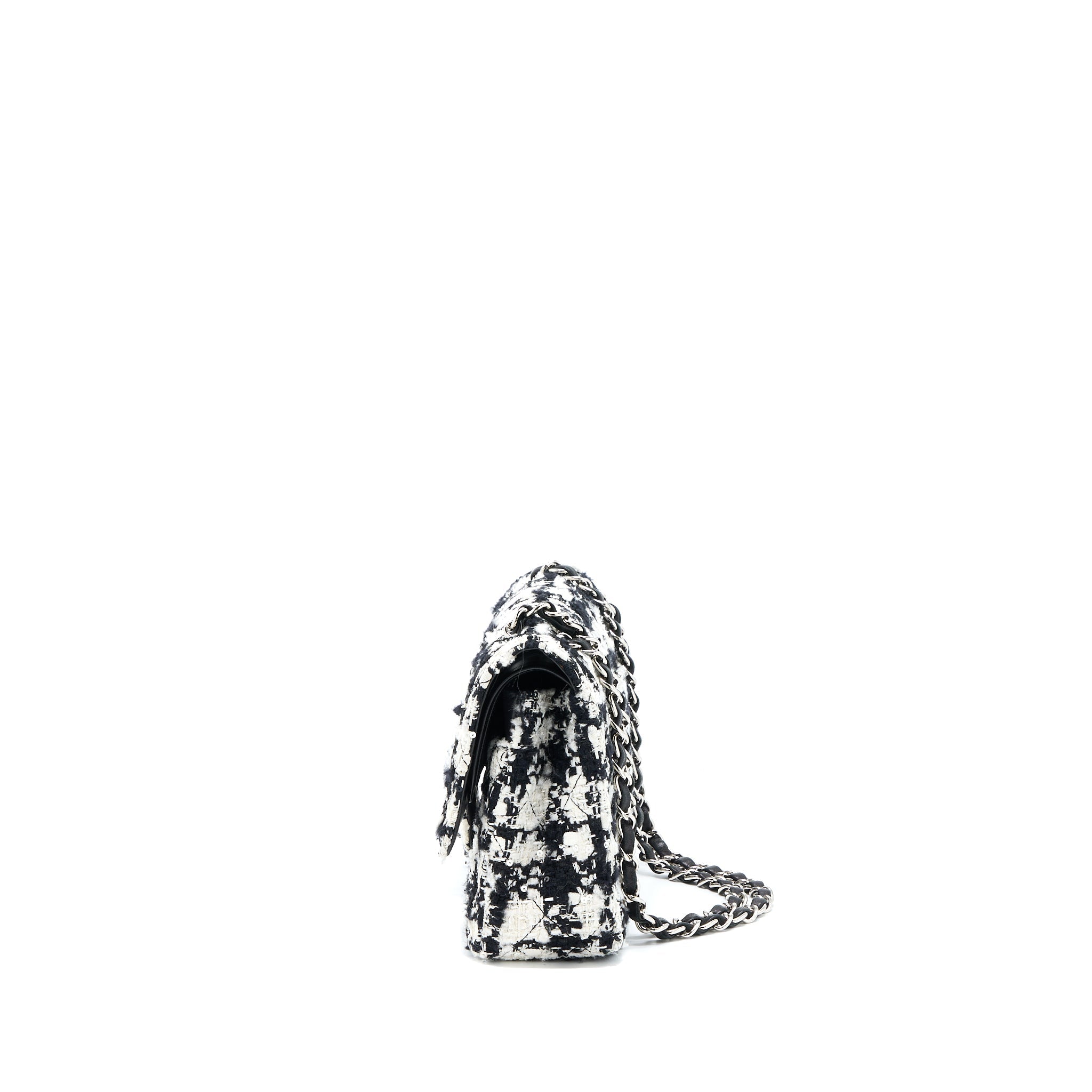 CHANEL CLASSIC DOUBLE FLAP BAG TWEED BLACK/WHITE SHW