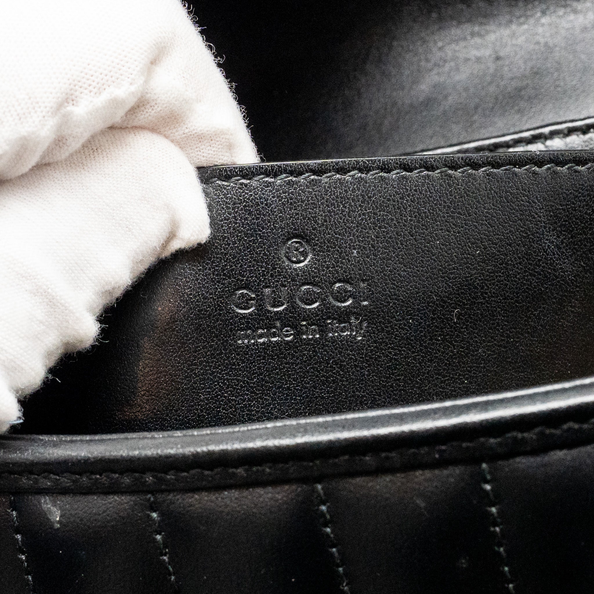 GUCCI SMALL GG MARMONT SHOULDER BAG CALFSKIN BLACK SHW