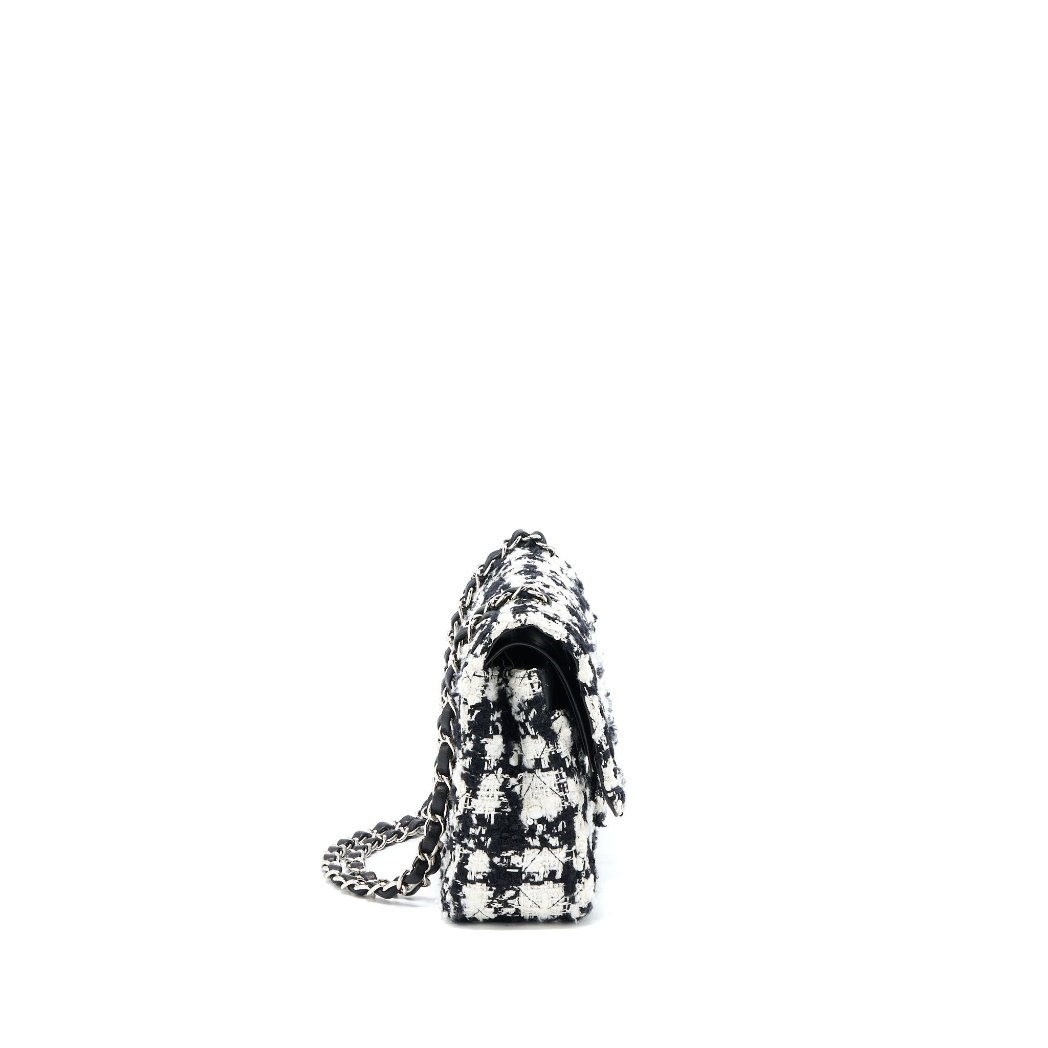 CHANEL CLASSIC DOUBLE FLAP BAG TWEED BLACK/WHITE SHW