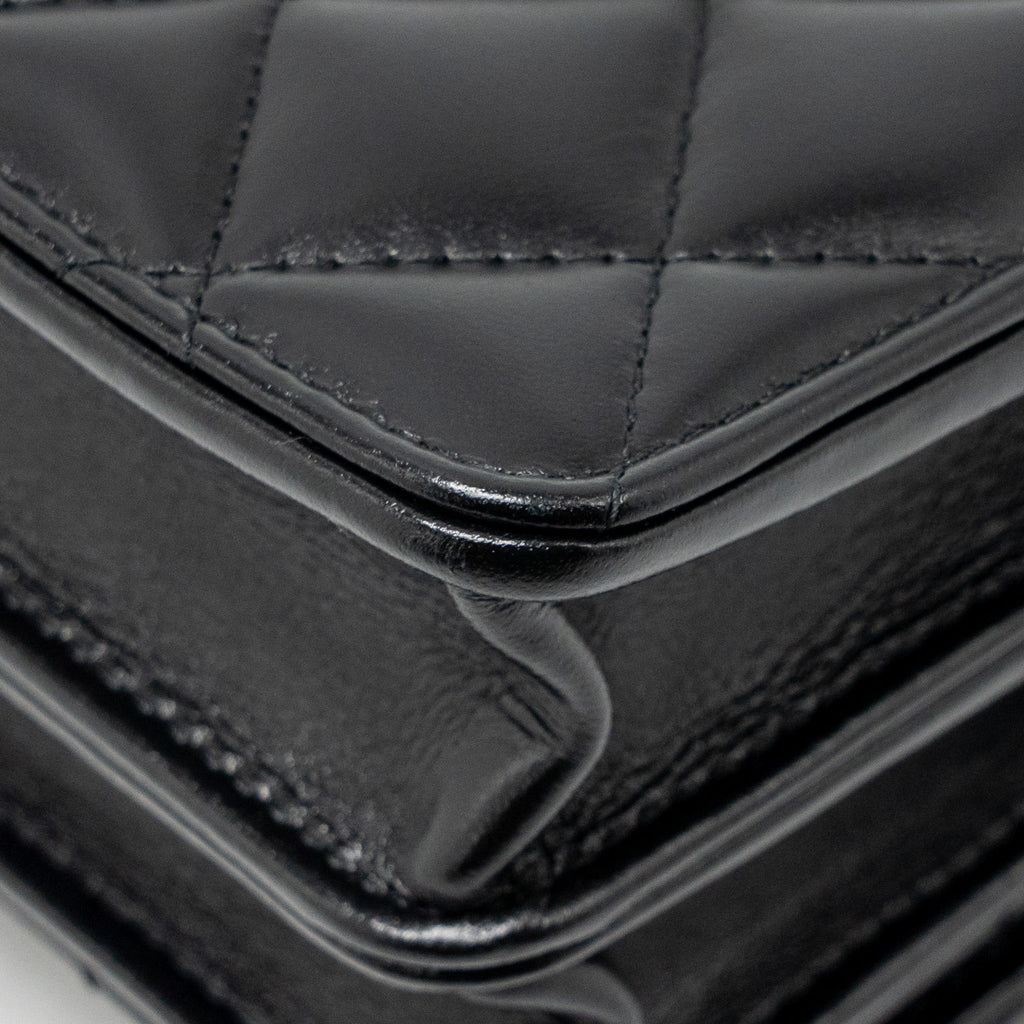 CHANEL TOP HANDLE MINI WALLET ON CHAIN CALFSKIN BLACK GHW(MICROCHIP)