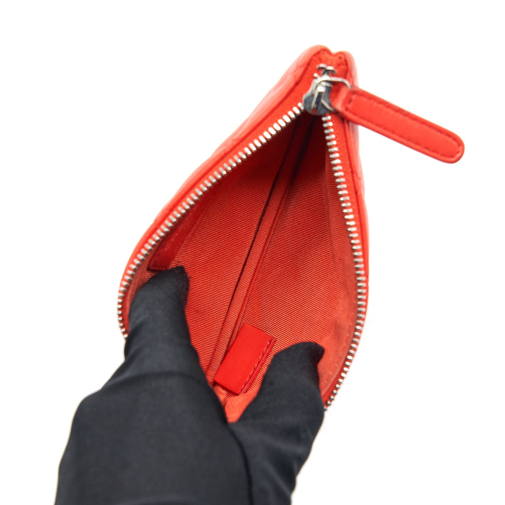 CHANEL SMALL O-CASE POUCH LAMBSKIN RED SHW