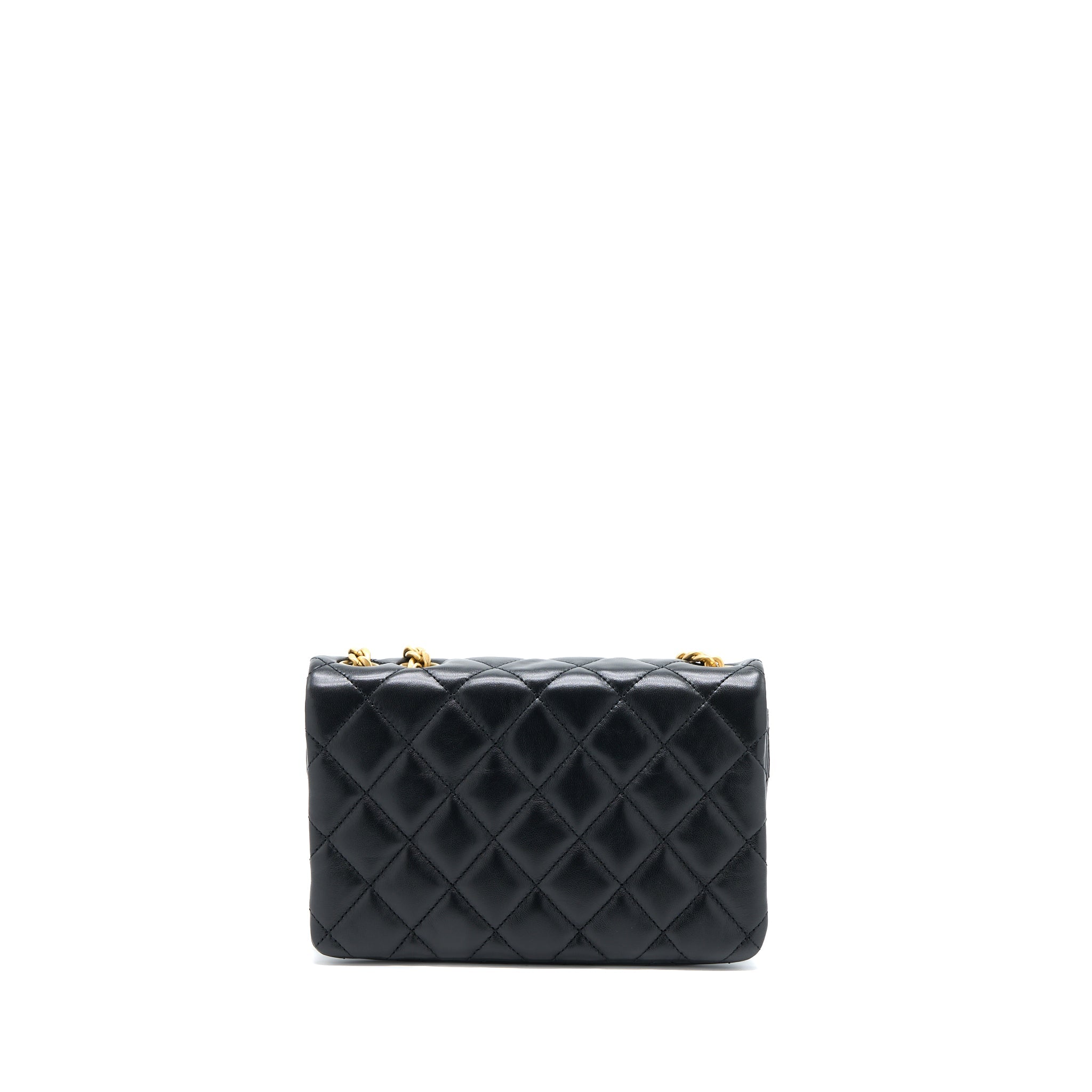 CHANEL 22K GOLD PILLAR ADJUSTMENT CHAIN FLAP BAG LAMBSKIN BLACK GHW (MICROCHIP)