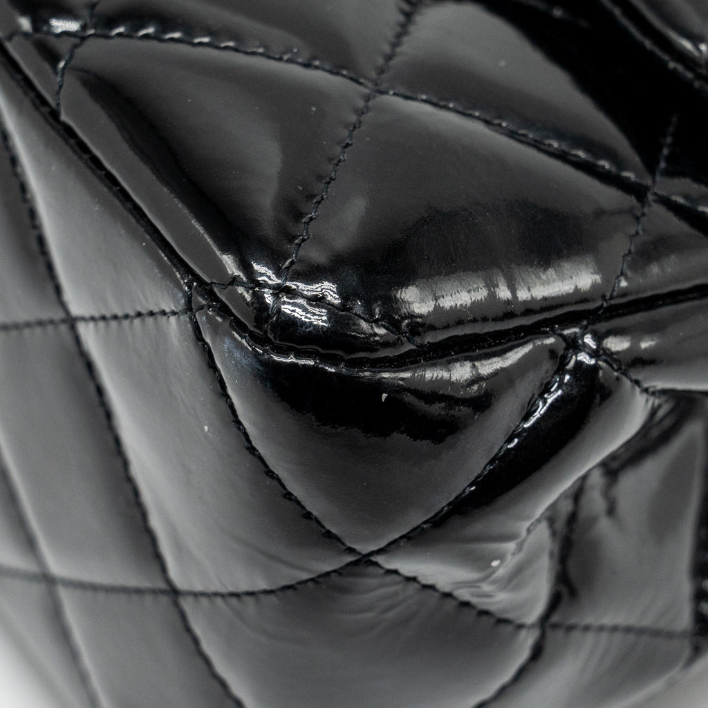 CHANEL JUMBO CLASSIC DOUBLE FLAP BAG PATENT BLACK SHW