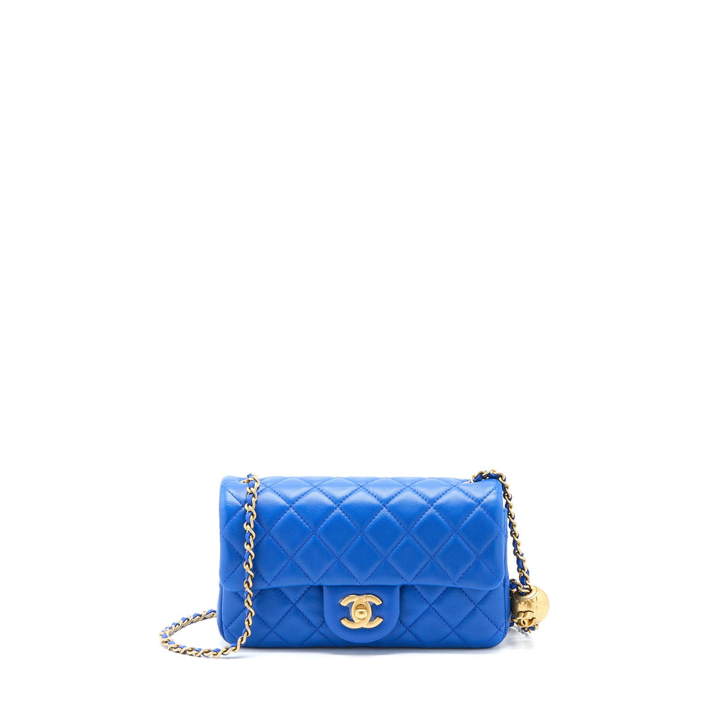 CHANEL PEARL CRUSH MINI RECTANGULAR LAMBSKIN BLUE BRUSHED GHW (MICROCHIP)