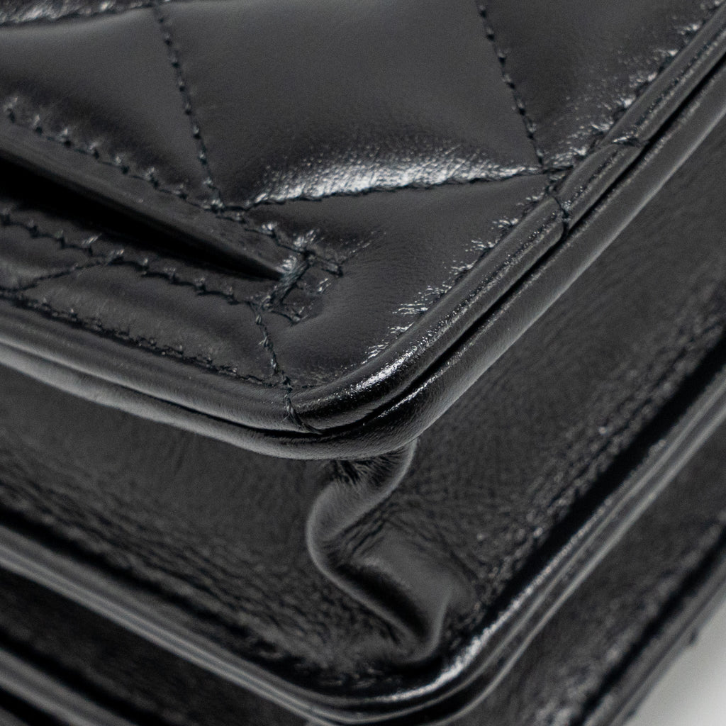 CHANEL TOP HANDLE MINI WALLET ON CHAIN CALFSKIN BLACK GHW(MICROCHIP)
