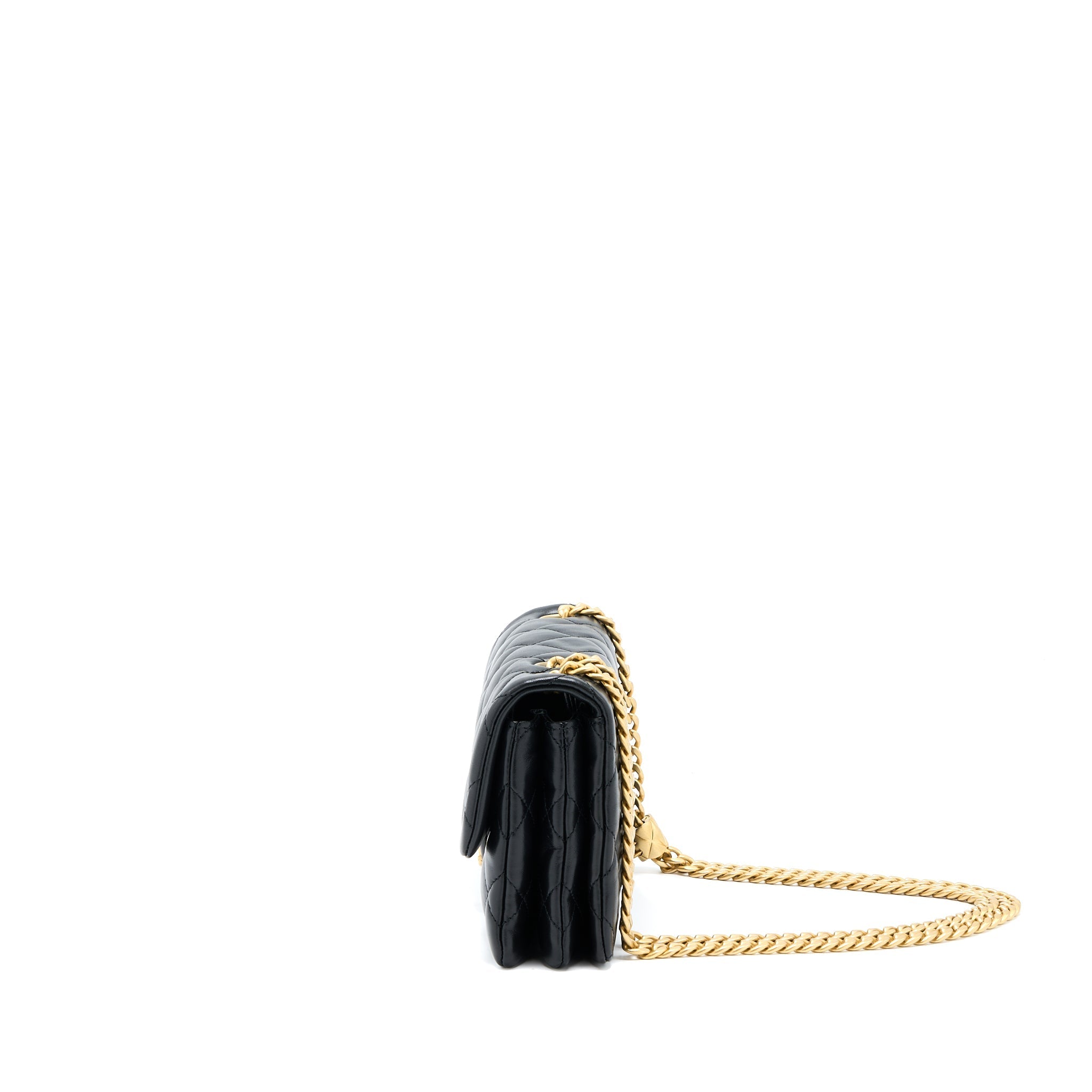 CHANEL 22K GOLD PILLAR ADJUSTMENT CHAIN FLAP BAG LAMBSKIN BLACK GHW (MICROCHIP)