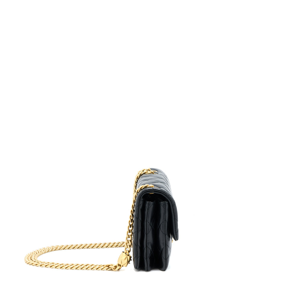 CHANEL 22K GOLD PILLAR ADJUSTMENT CHAIN FLAP BAG LAMBSKIN BLACK GHW (MICROCHIP)