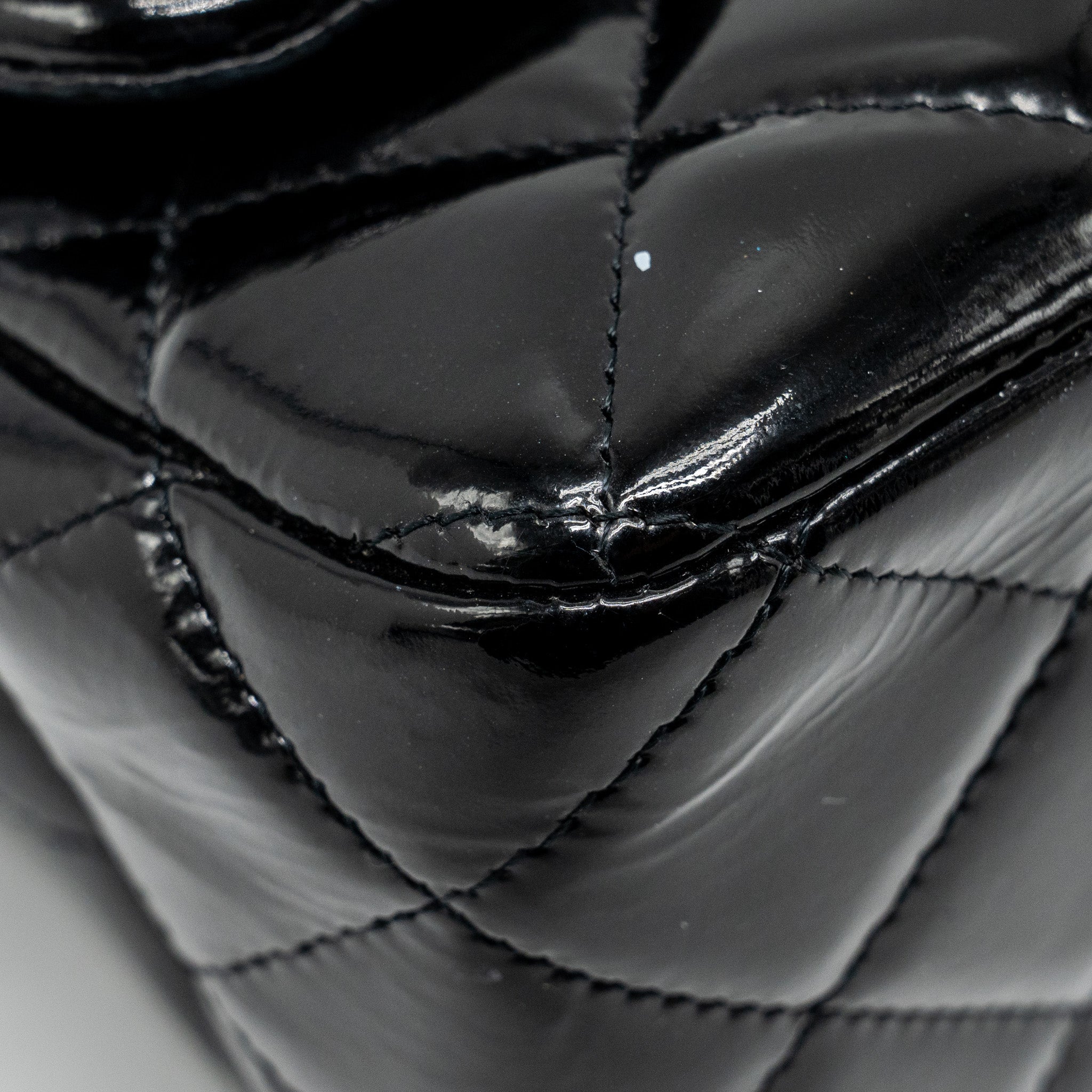 CHANEL JUMBO CLASSIC DOUBLE FLAP BAG PATENT BLACK SHW
